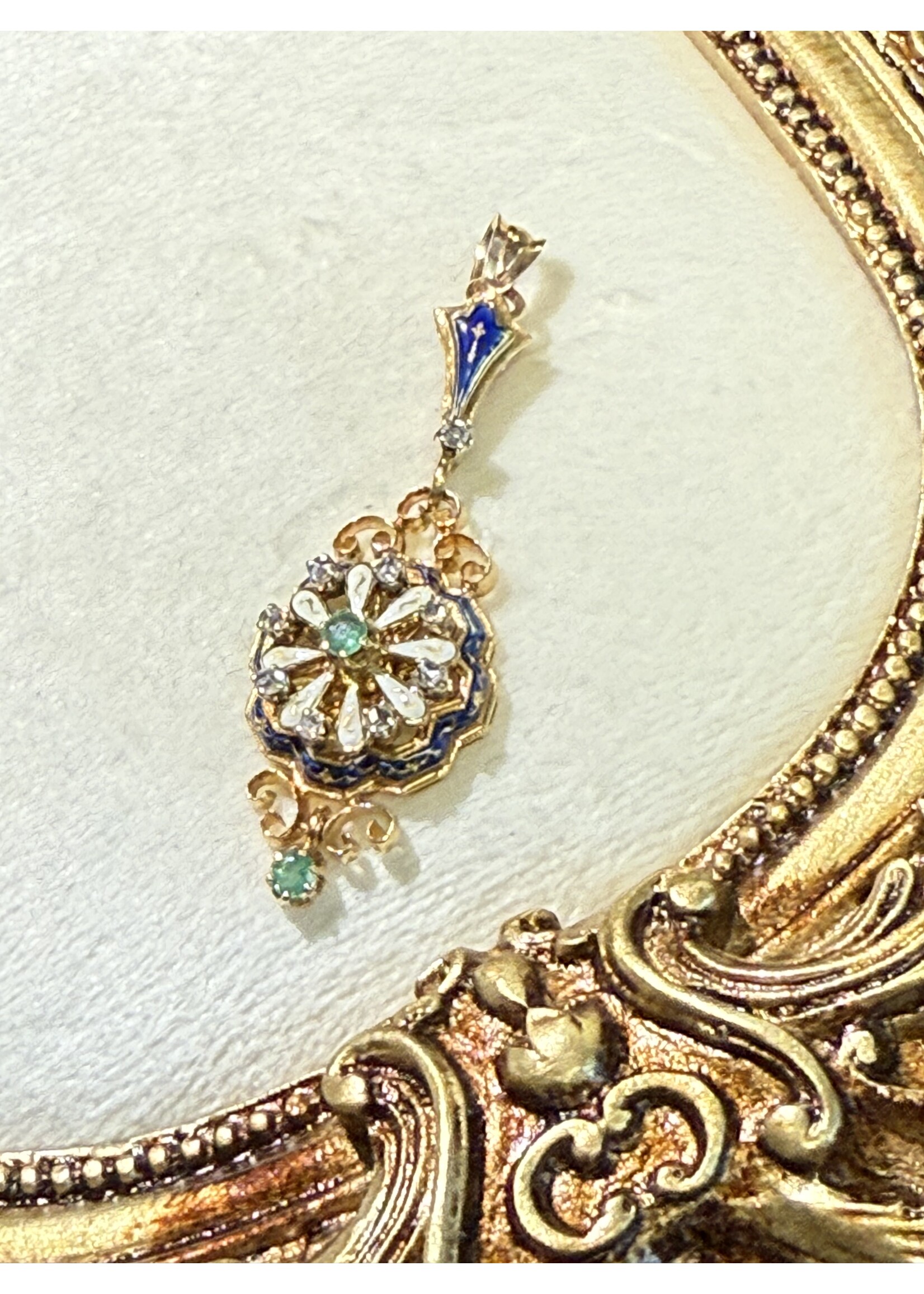 Vintage & Occasion Geelgouden 18k vintage hanger met smaragd en briljant