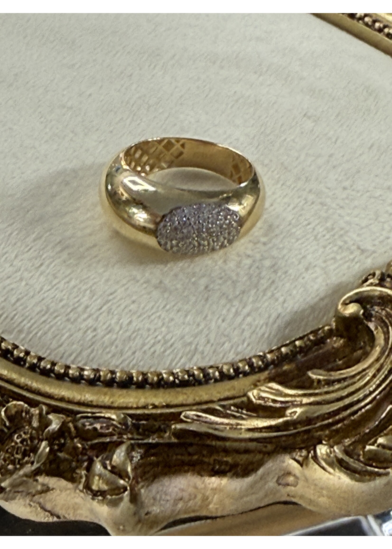 Vintage & Occasion Geelgouden bolle ring met zirkonia - maat 17.5