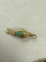 Vintage & Occasion Geelgouden 18k  hanger vis met jade