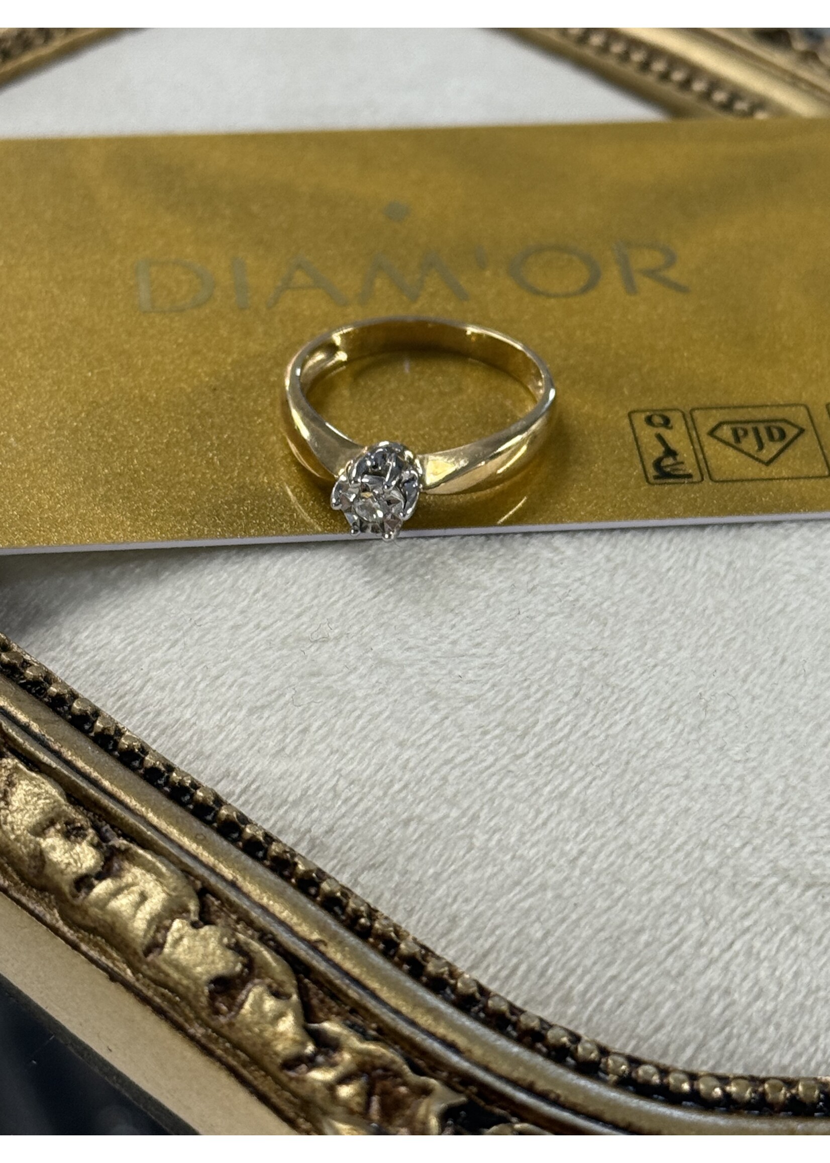 Vintage & Occasion Bicolor gouden ring met briljant 0.11 ct  - maat 17.75