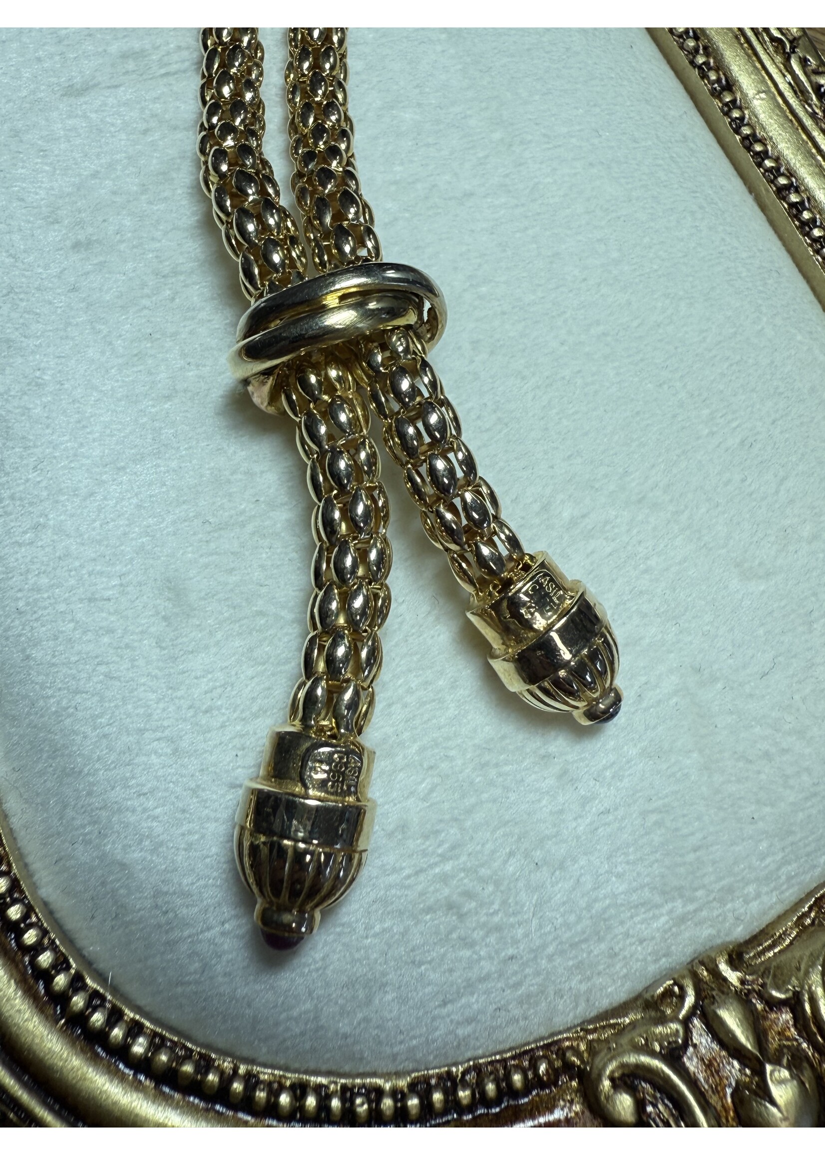 Vintage & Occasion Geelgouden collier 14k met robijn en saffier  45 cm
