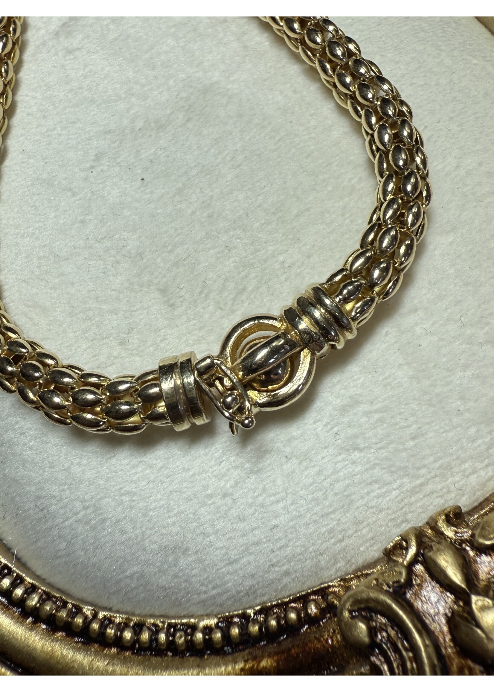 Vintage & Occasion Geelgouden collier 14k met robijn en saffier  45 cm