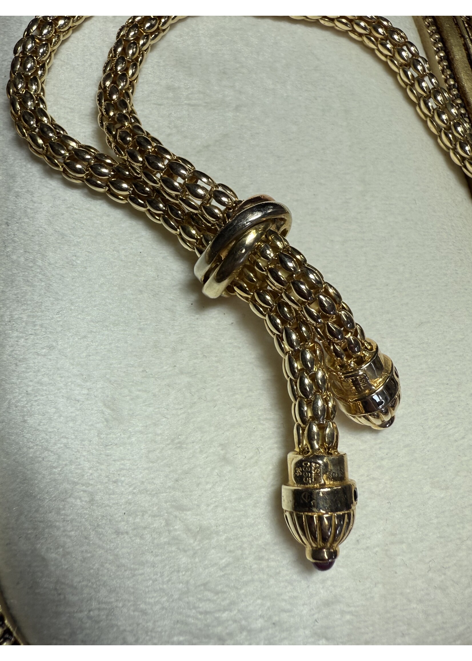 Vintage & Occasion Geelgouden collier 14k met robijn en saffier  45 cm