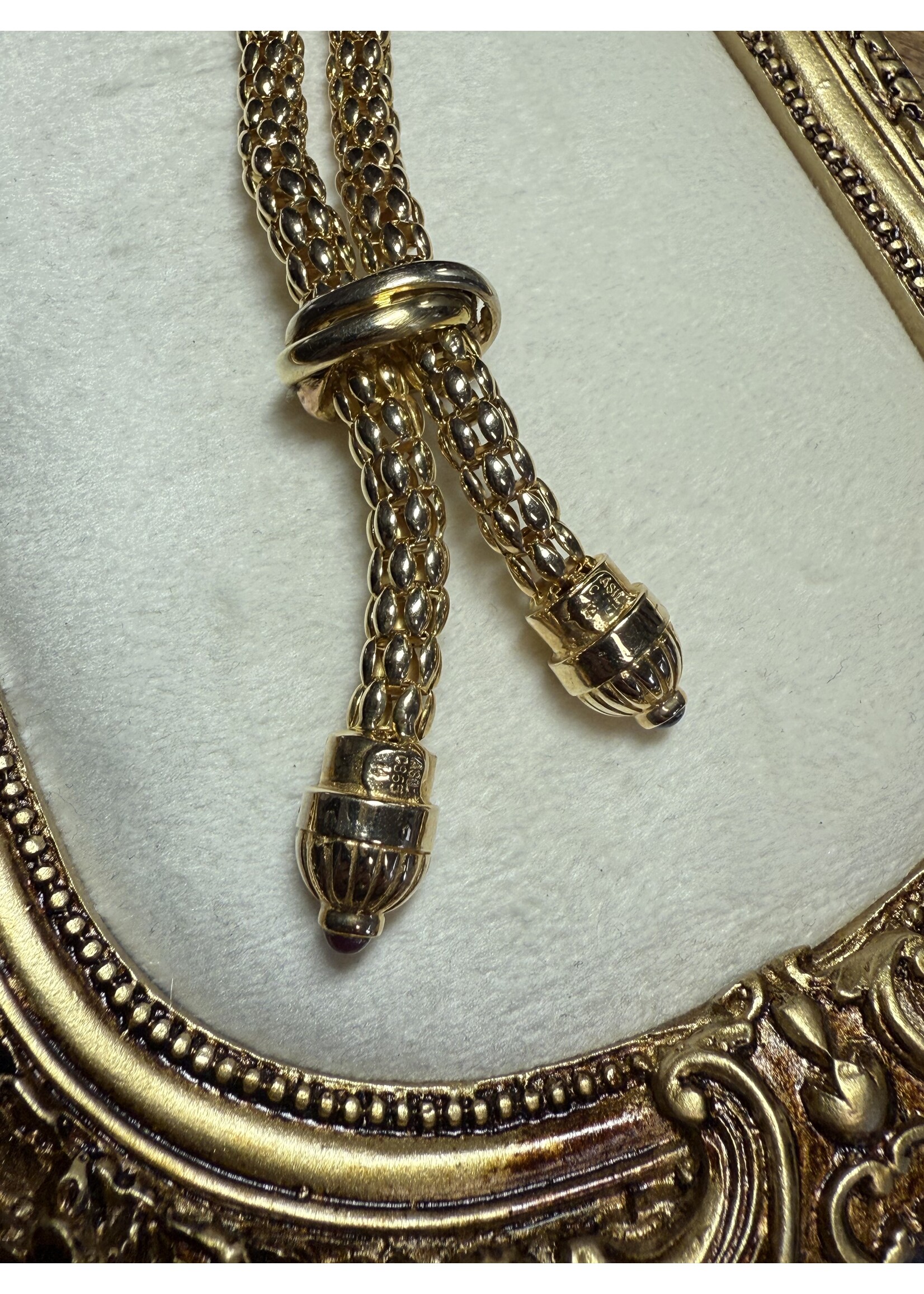 Vintage & Occasion Geelgouden collier 14k met robijn en saffier  45 cm