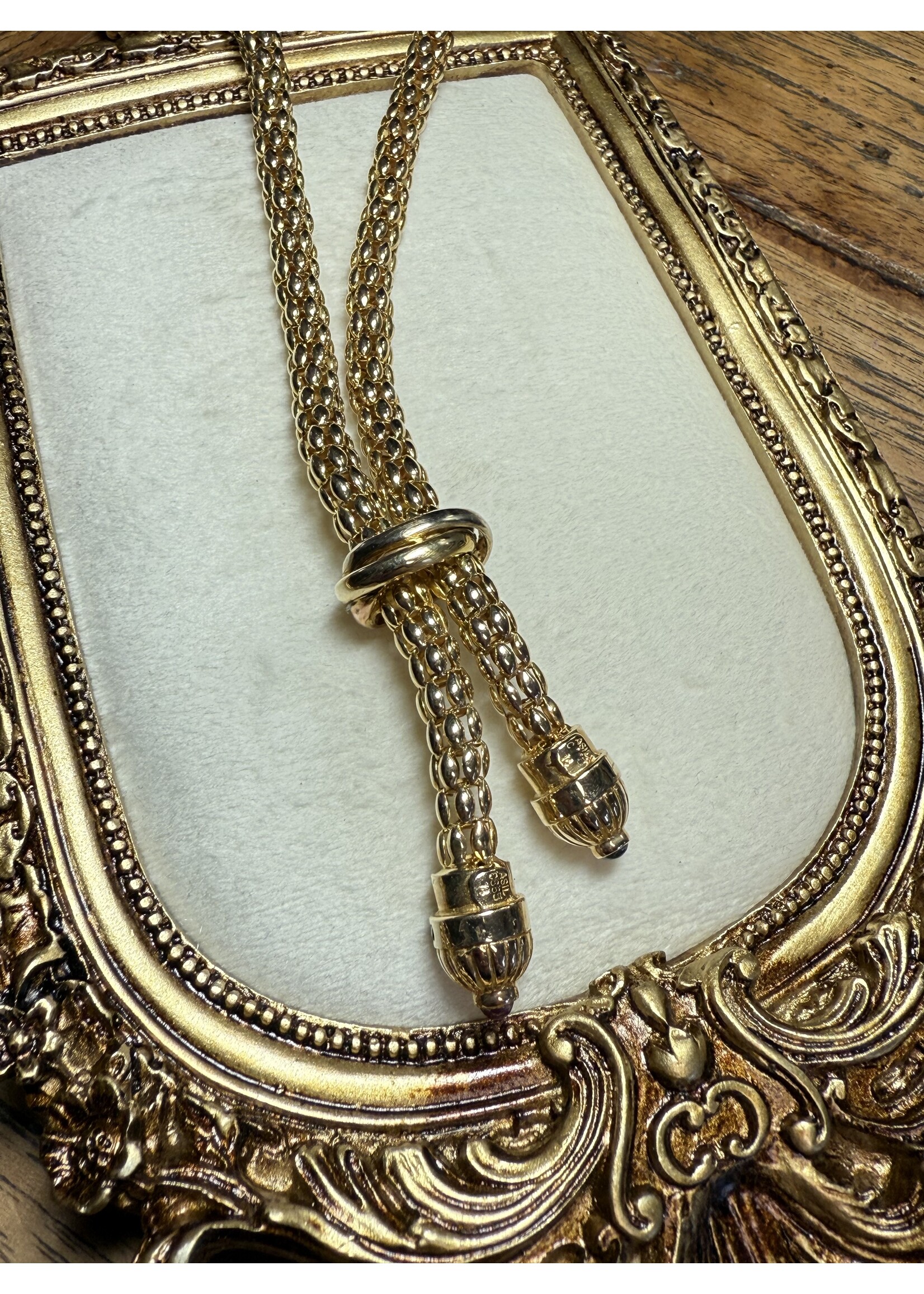 Vintage & Occasion Geelgouden collier 14k met robijn en saffier  45 cm