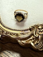 Vintage & Occasion Geelgouden 14 k ring met rookkwarts - maat 18.5