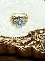 Vintage & Occasion Geelgouden 14k ring met blauwe topaas - maat 19
