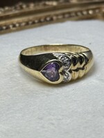 Vintage & Occasion Geelgouden 14k  ring met amethist hartje - maat 20