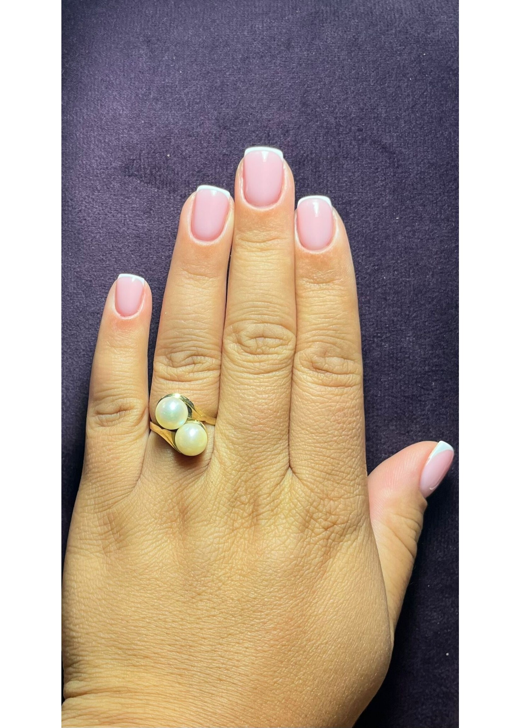 Vintage & Occasion Geelgouden 14k  ring met twee parels - maat 18