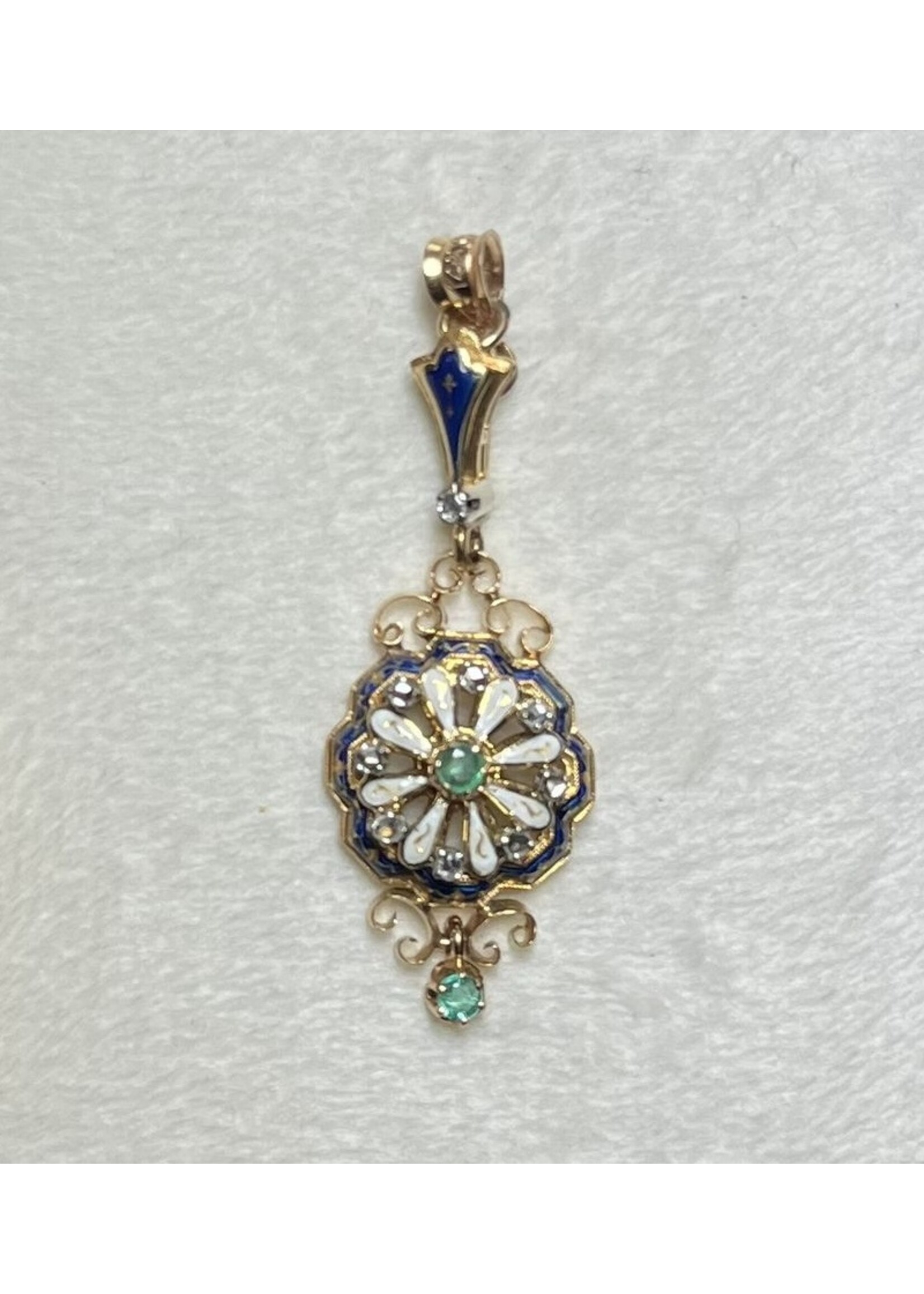 Vintage & Occasion Geelgouden 18k vintage hanger met smaragd en briljant