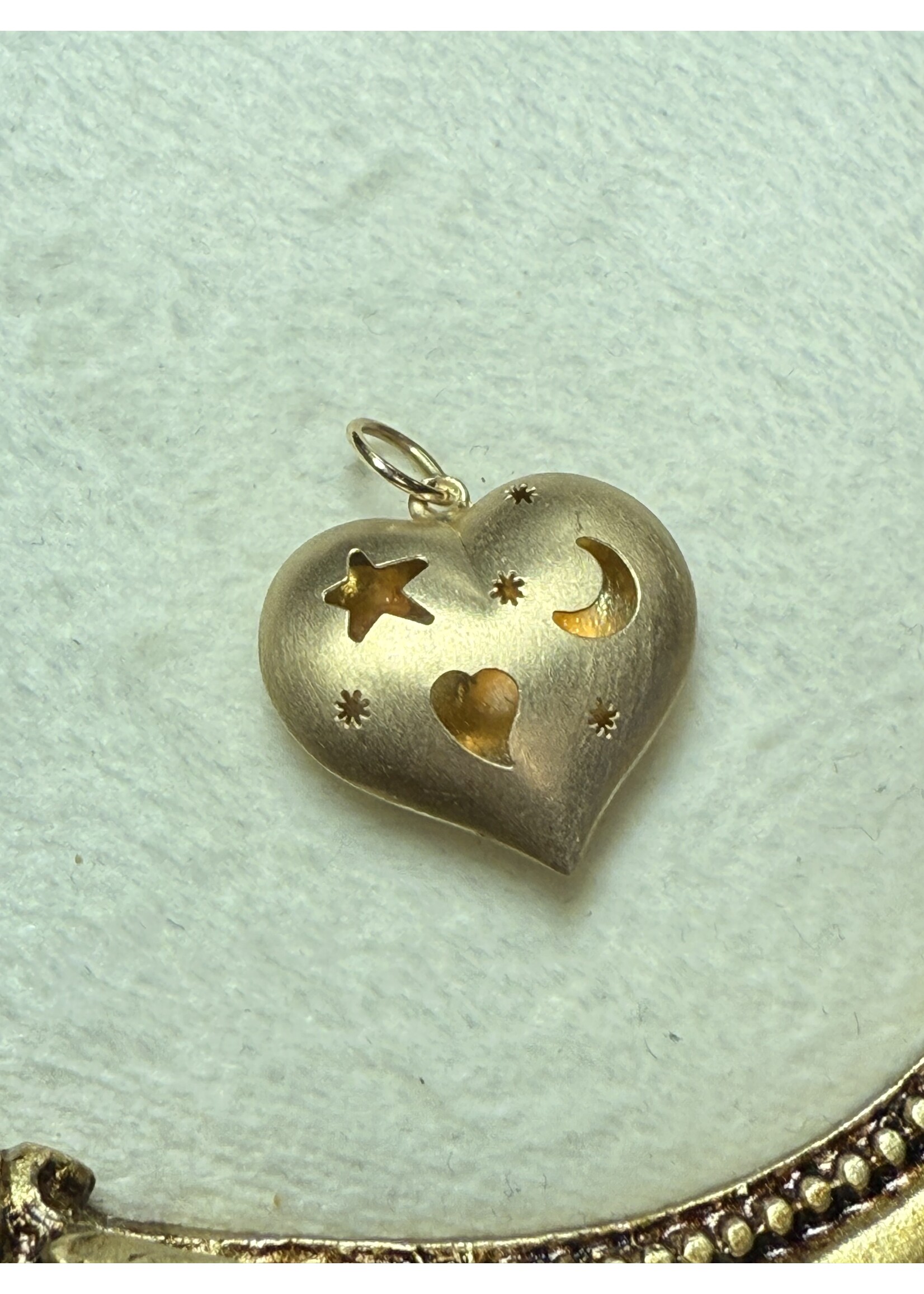 Vintage & Occasion Geelgouden 14k  hanger hart met maan en sterren