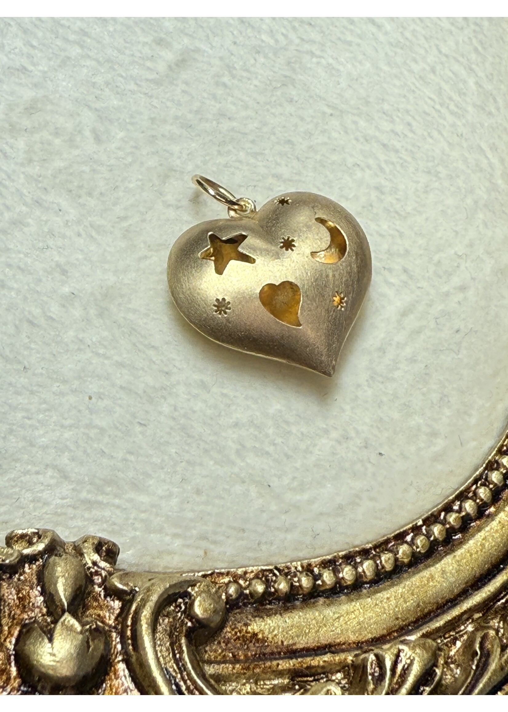 Vintage & Occasion Geelgouden 14k  hanger hart met maan en sterren
