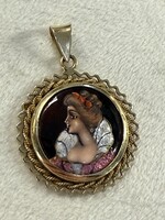 Vintage & Occasion Geelgouden 14 k hanger met emaille - email d art