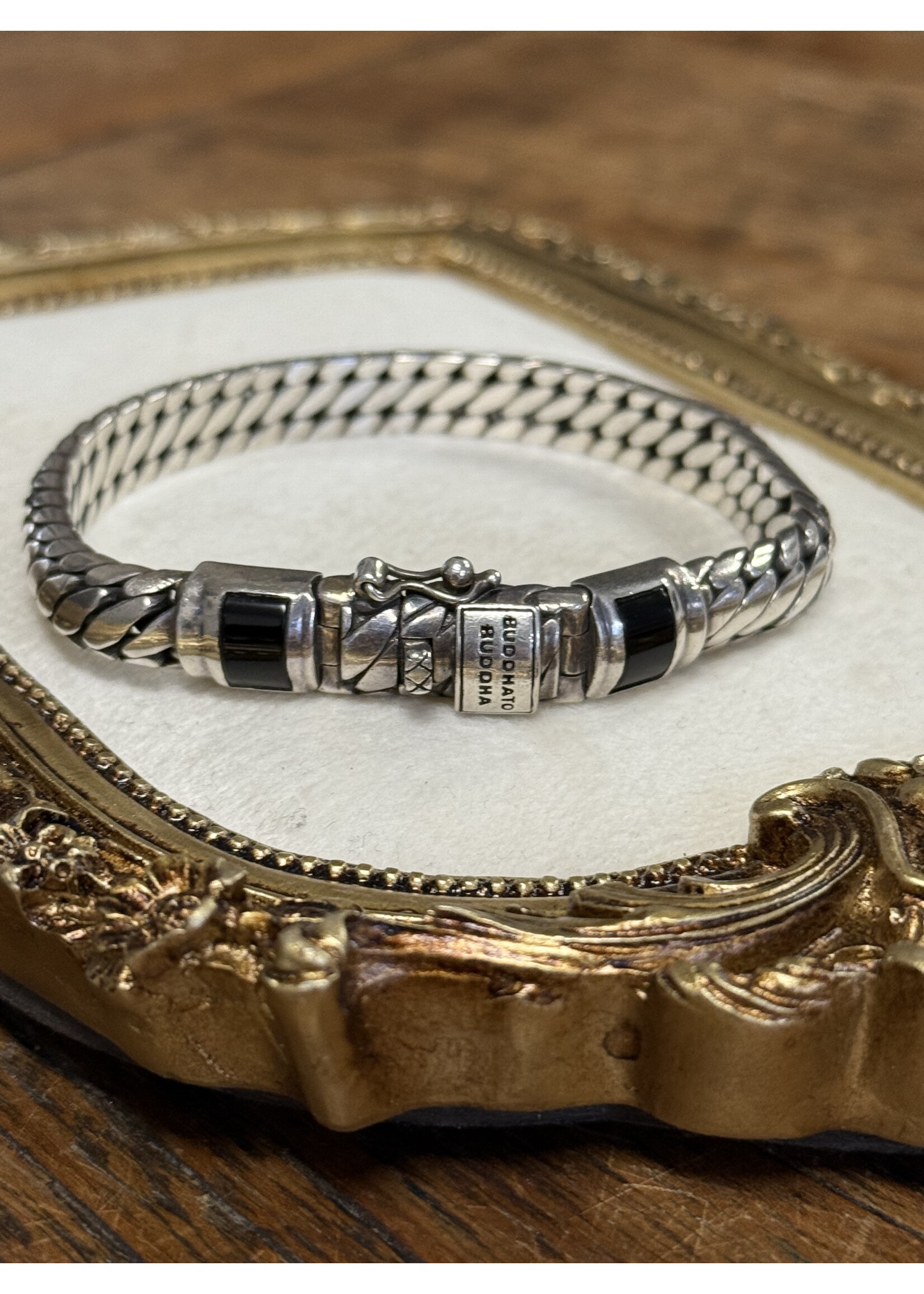 Vintage & Occasion Zilveren occasion buddha to buddha armband met onyx 19cm