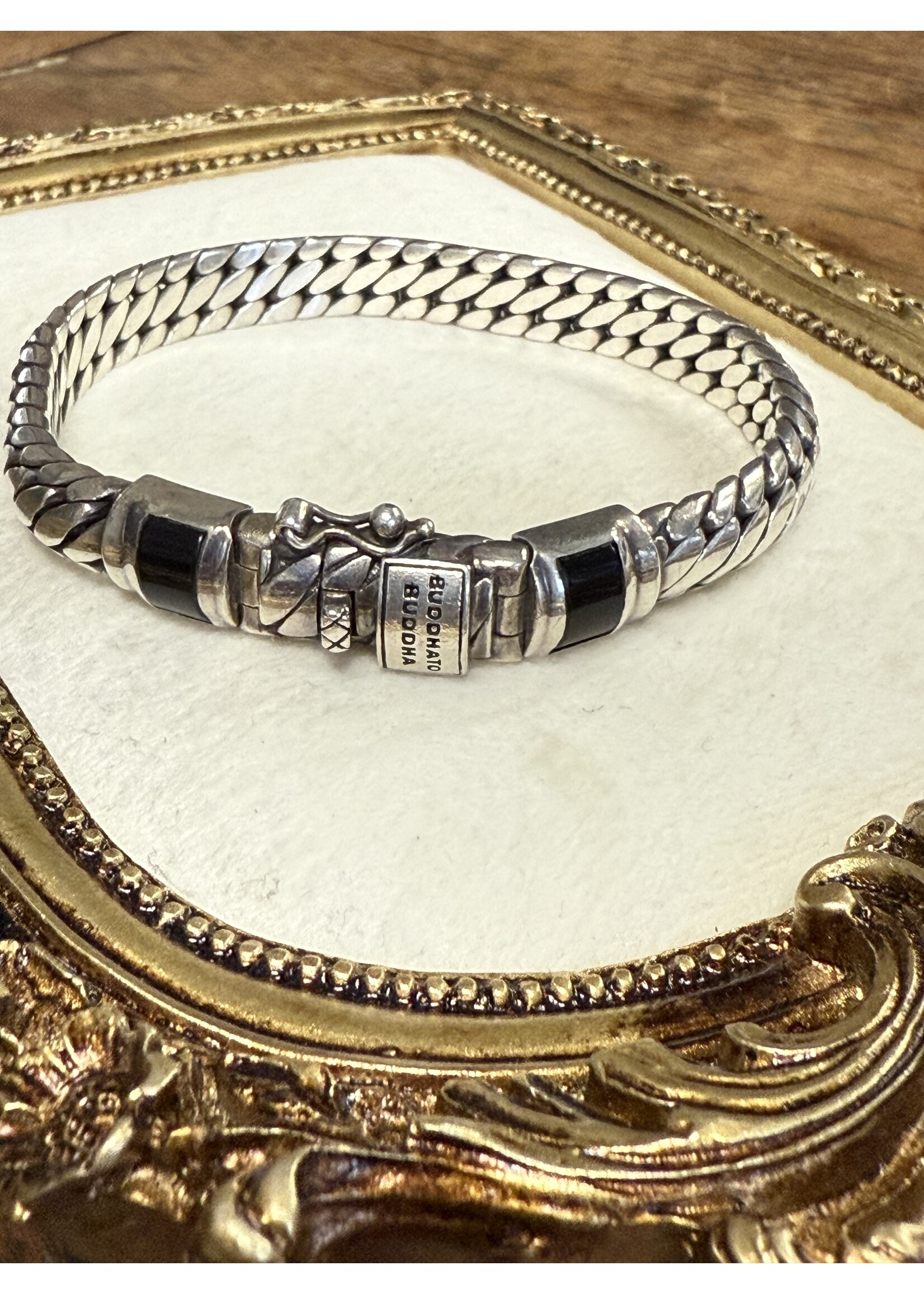 Vintage & Occasion Zilveren occasion buddha to buddha armband met onyx 19cm
