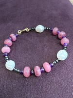 Trollbeads Cataleya Huiscollectie - Armband mix roze / paars / black diamonds - 14k gouden sluiting