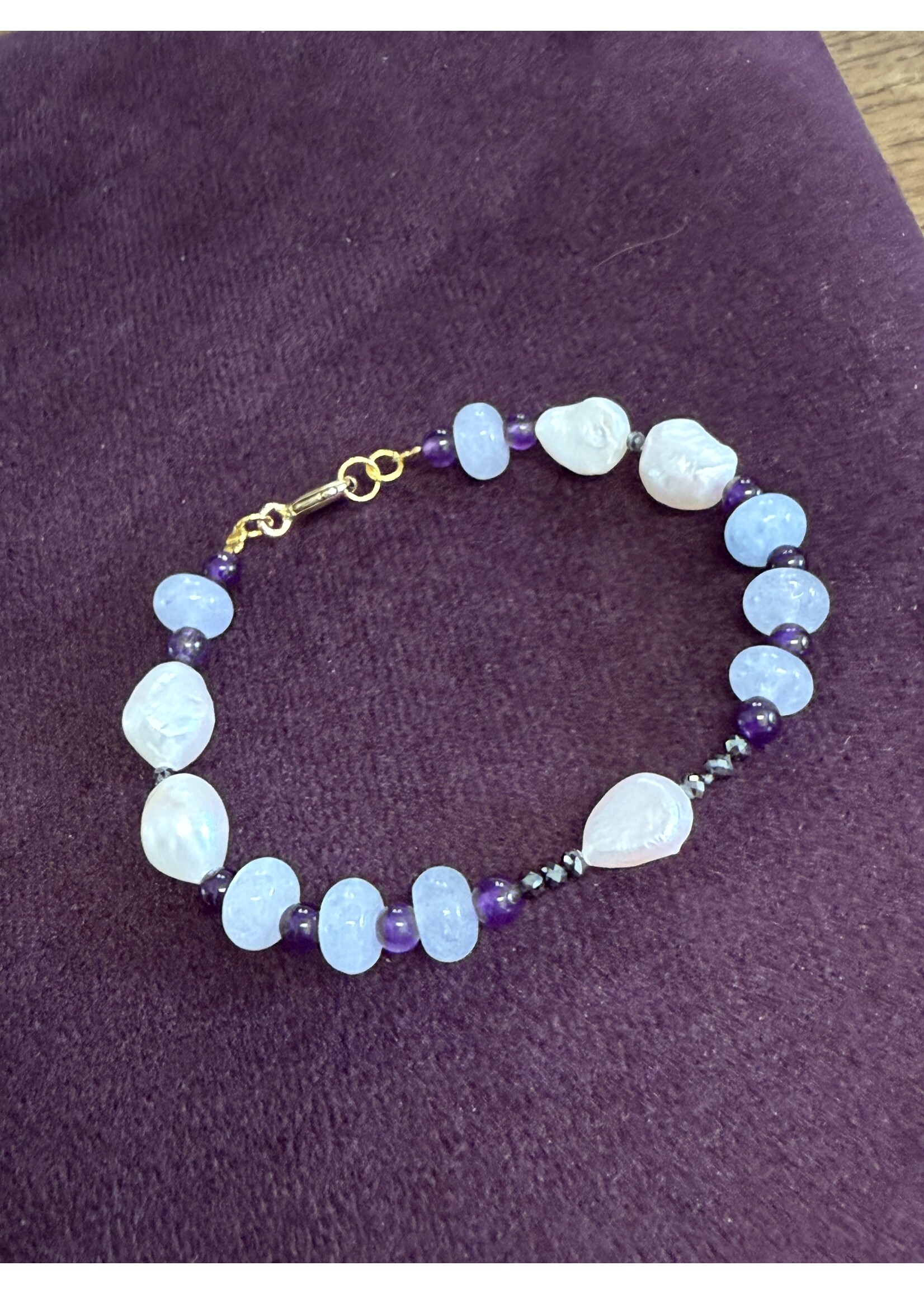 Trollbeads Cataleya Huiscollectie - Armband mix blauw / paars / black diamonds - 14k gouden sluiting