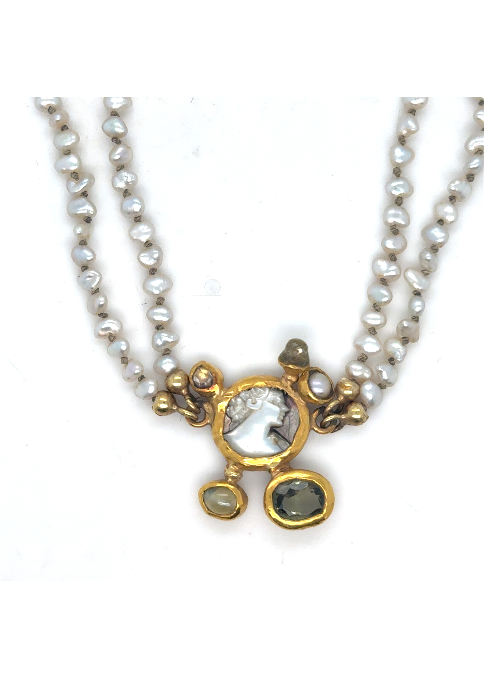 Vintage & Occasion Collier minouche en Raune collier met akoya  parels en edelstenen