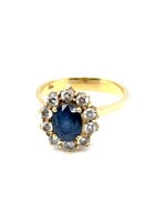Vintage & Occasion Geelgouden ring met saffier en briljant