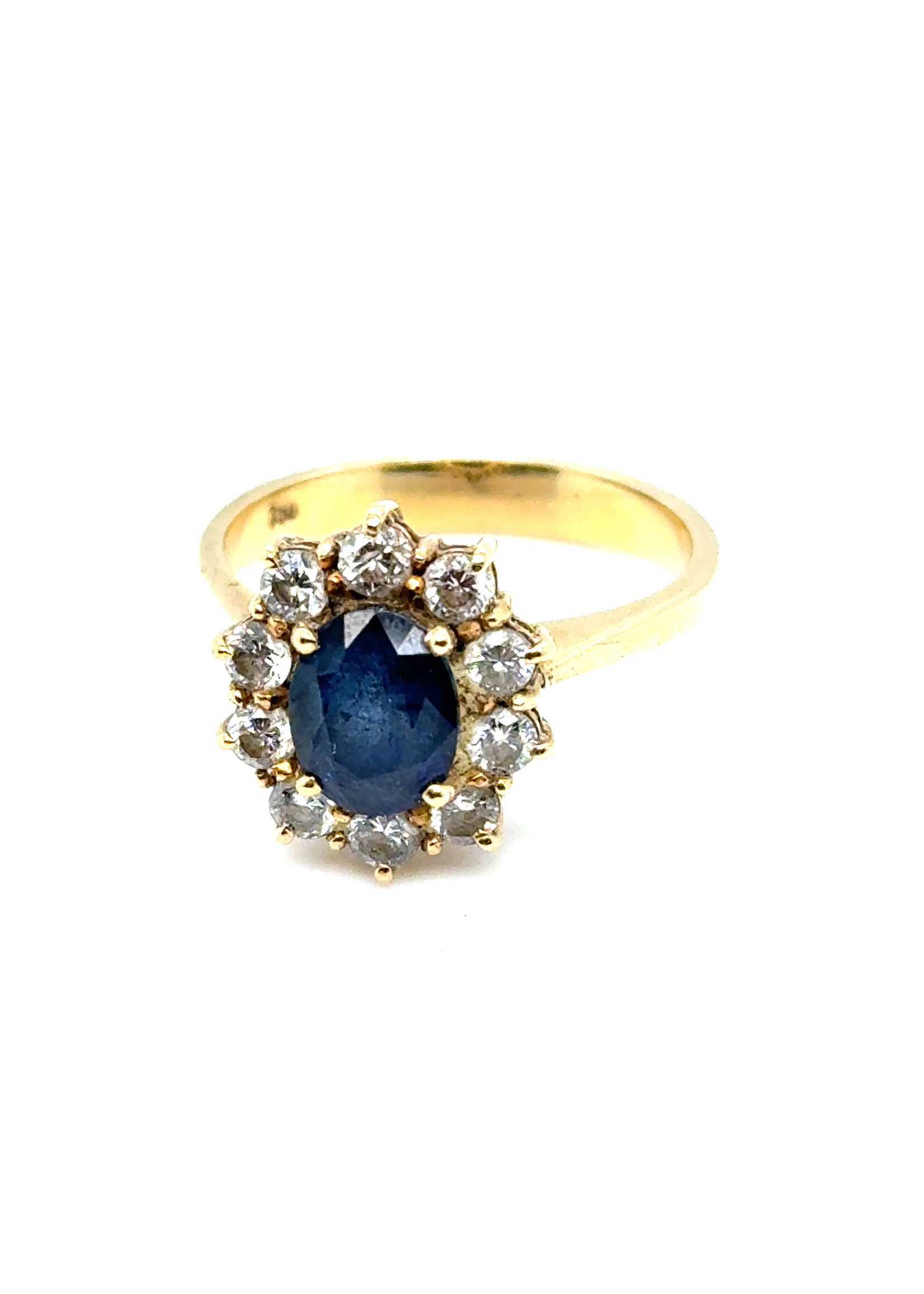 Vintage & Occasion Geelgouden ring met saffier en briljant