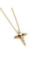 Vintage & Occasion Geelgouden ketting met kruis en briljant