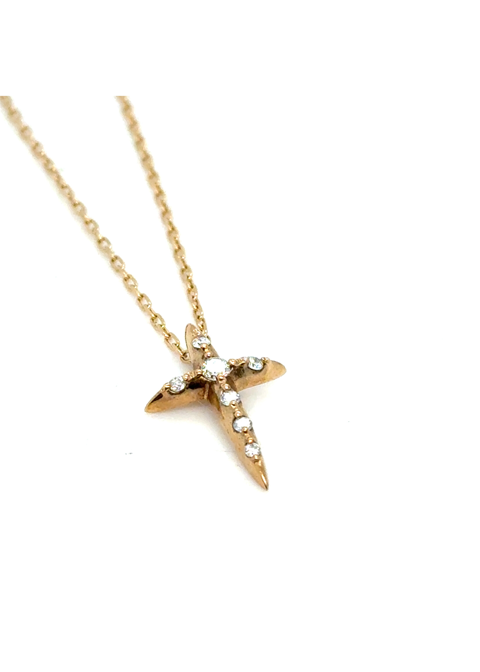 Vintage & Occasion Geelgouden ketting mer kruis en briljant