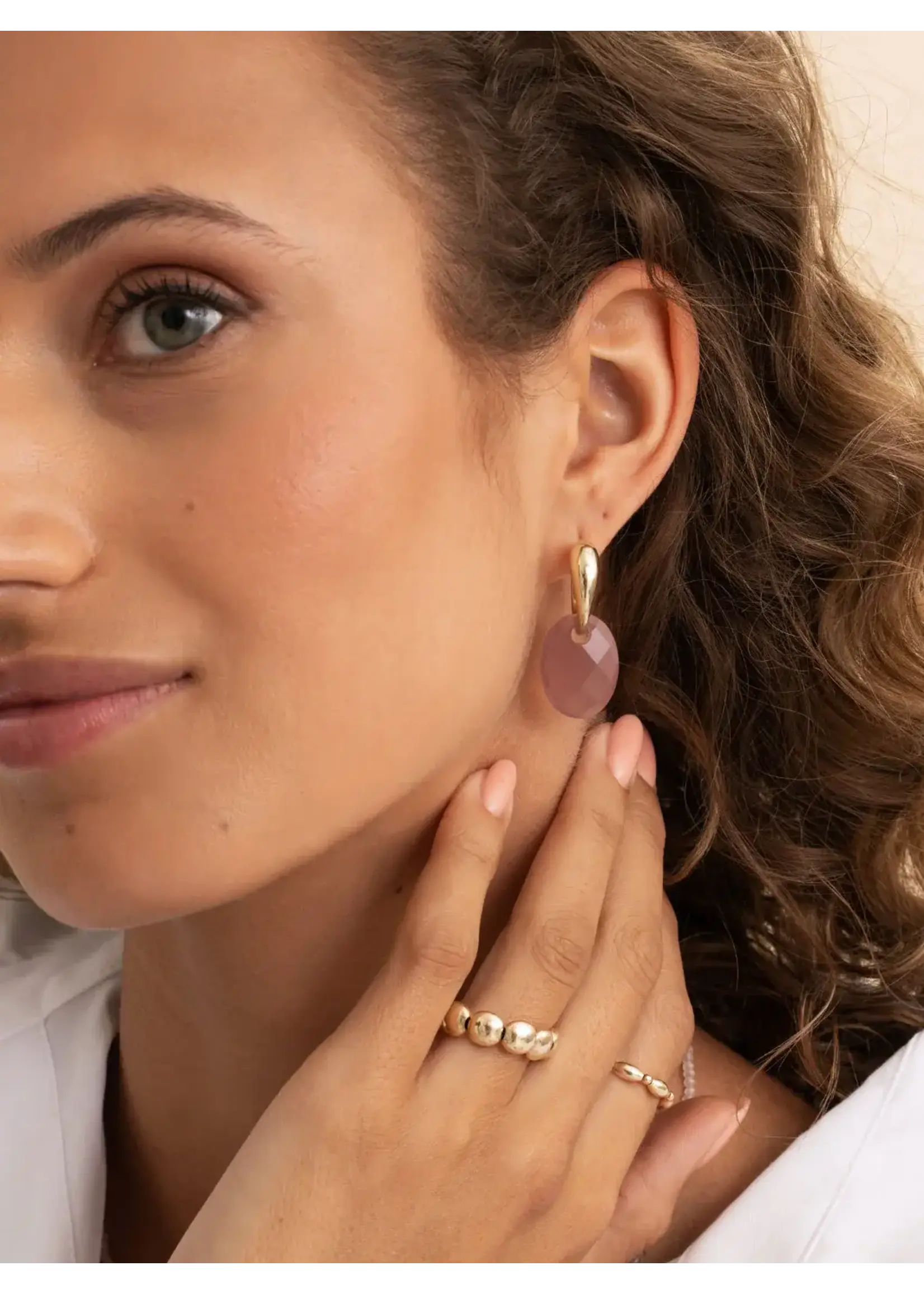 Sparkling Jewels EAGEM66-MO - Oorbel Edelstenen Pink Opalite - Medium Oval