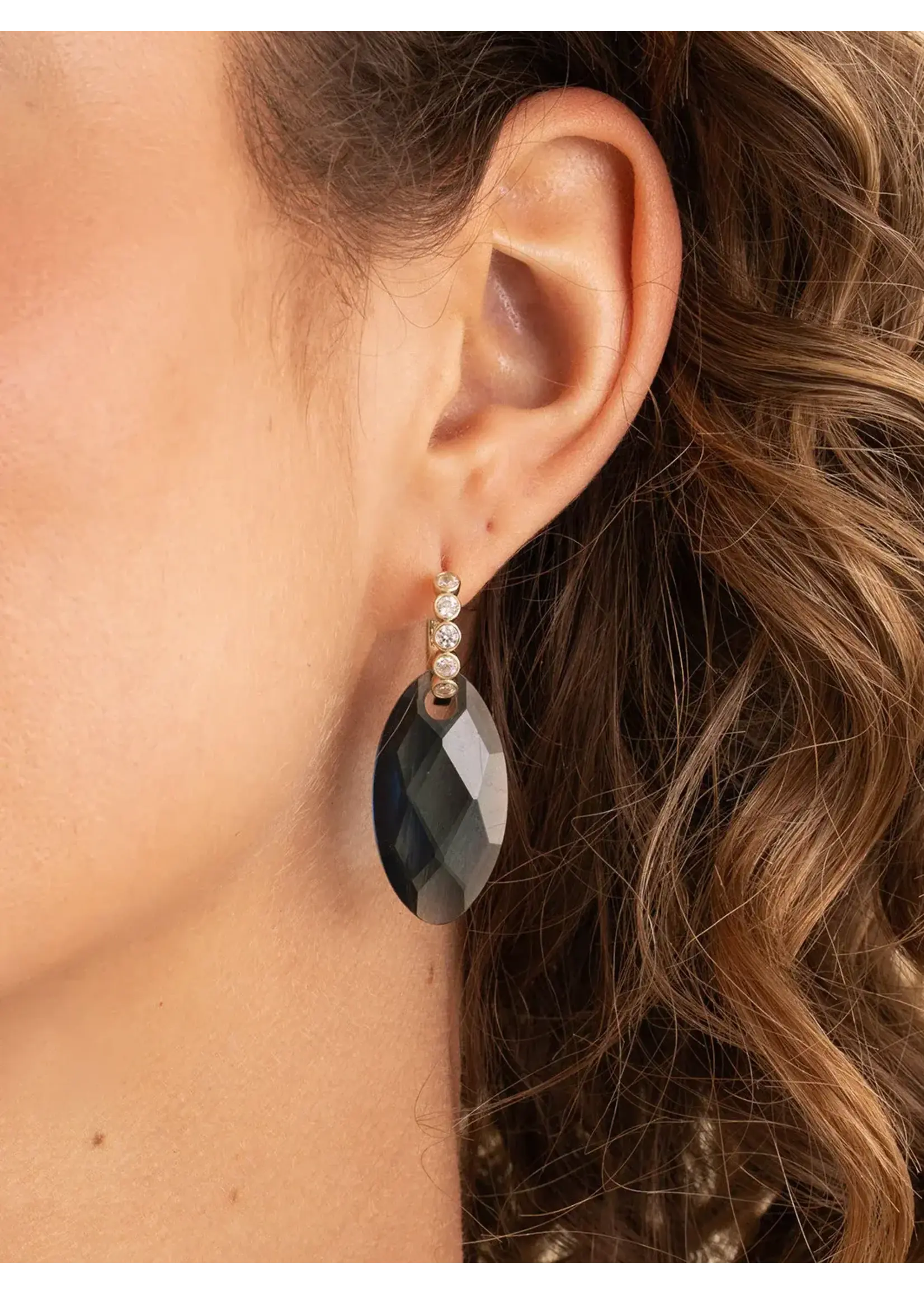 Sparkling Jewels EAGEM67-FCLF-S - Oorbel Edelstenen Ocean Topaz Quartz - Small Leaf