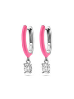 Cataleya jewels Klapoorringen zirkonia en roze emaille
