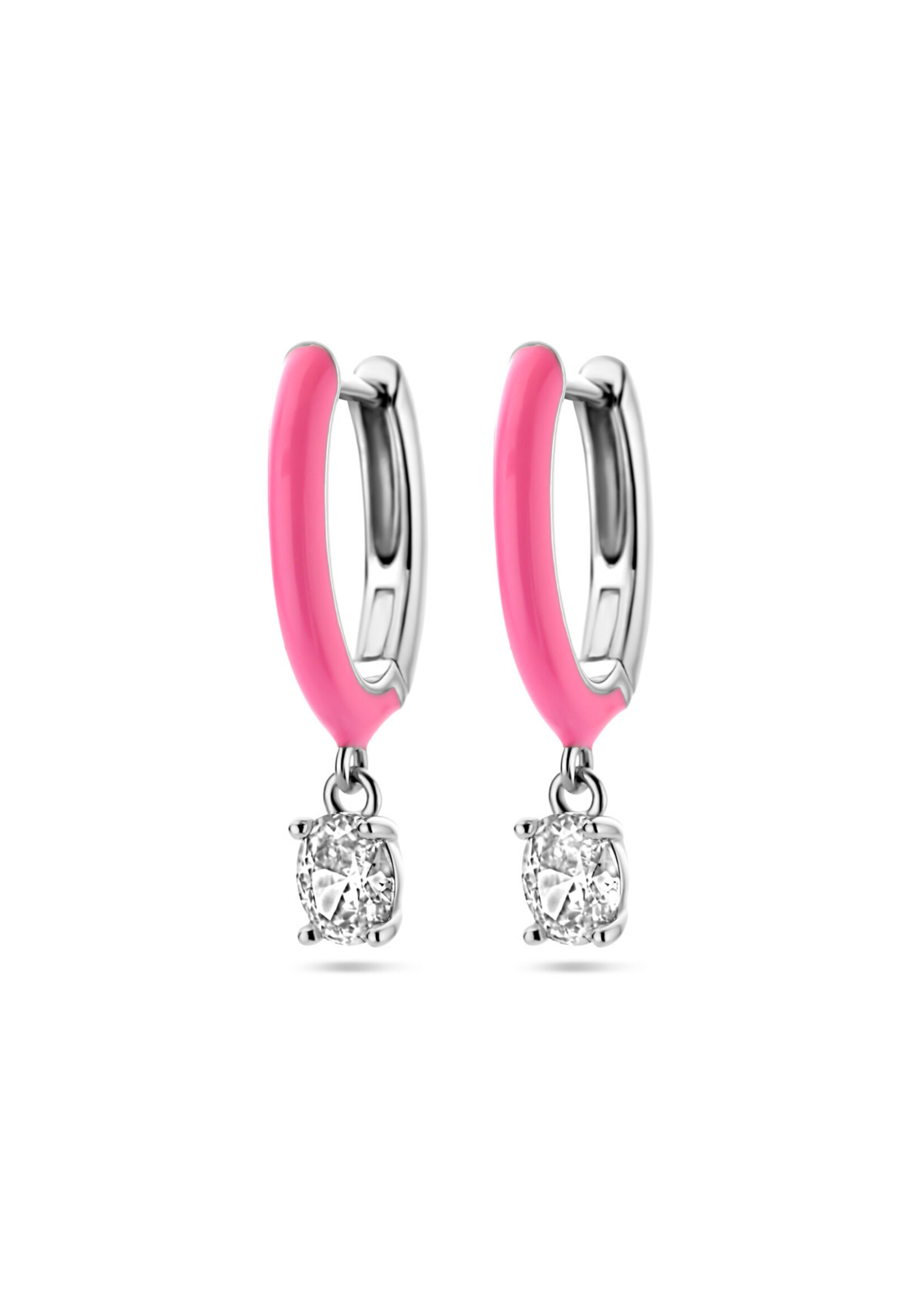 Cataleya jewels Klapoorringen zirkonia en roze emaille