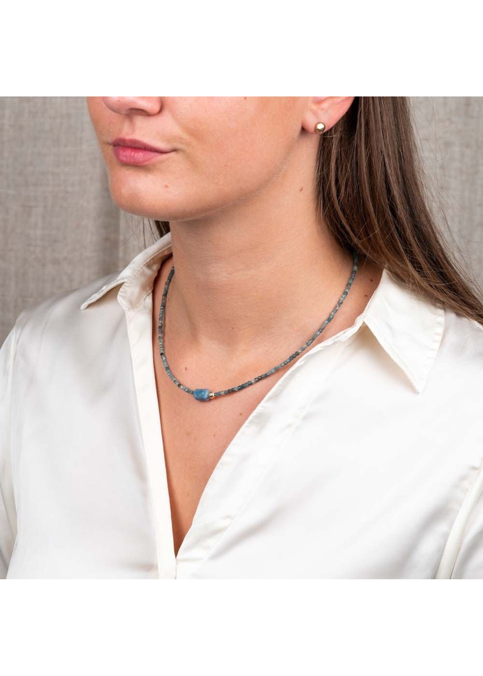 Jeh Jewels Collier duo Gems Groene Toermalijn + Raw Aquamarijn + Goldfilled