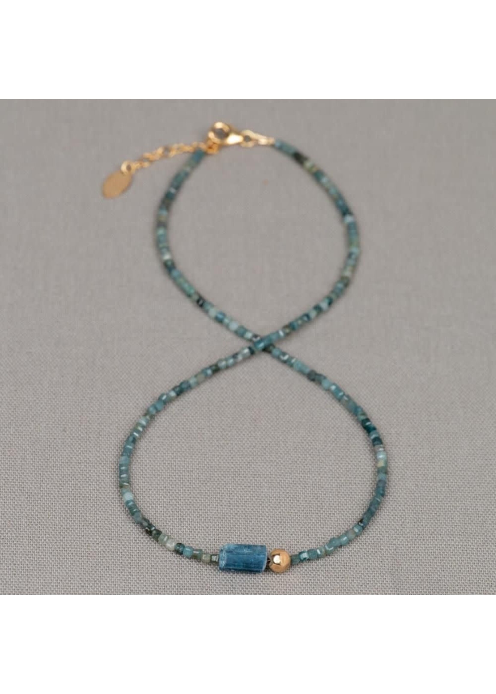 Jeh Jewels Collier duo Gems Groene Toermalijn + Raw Aquamarijn + Goldfilled