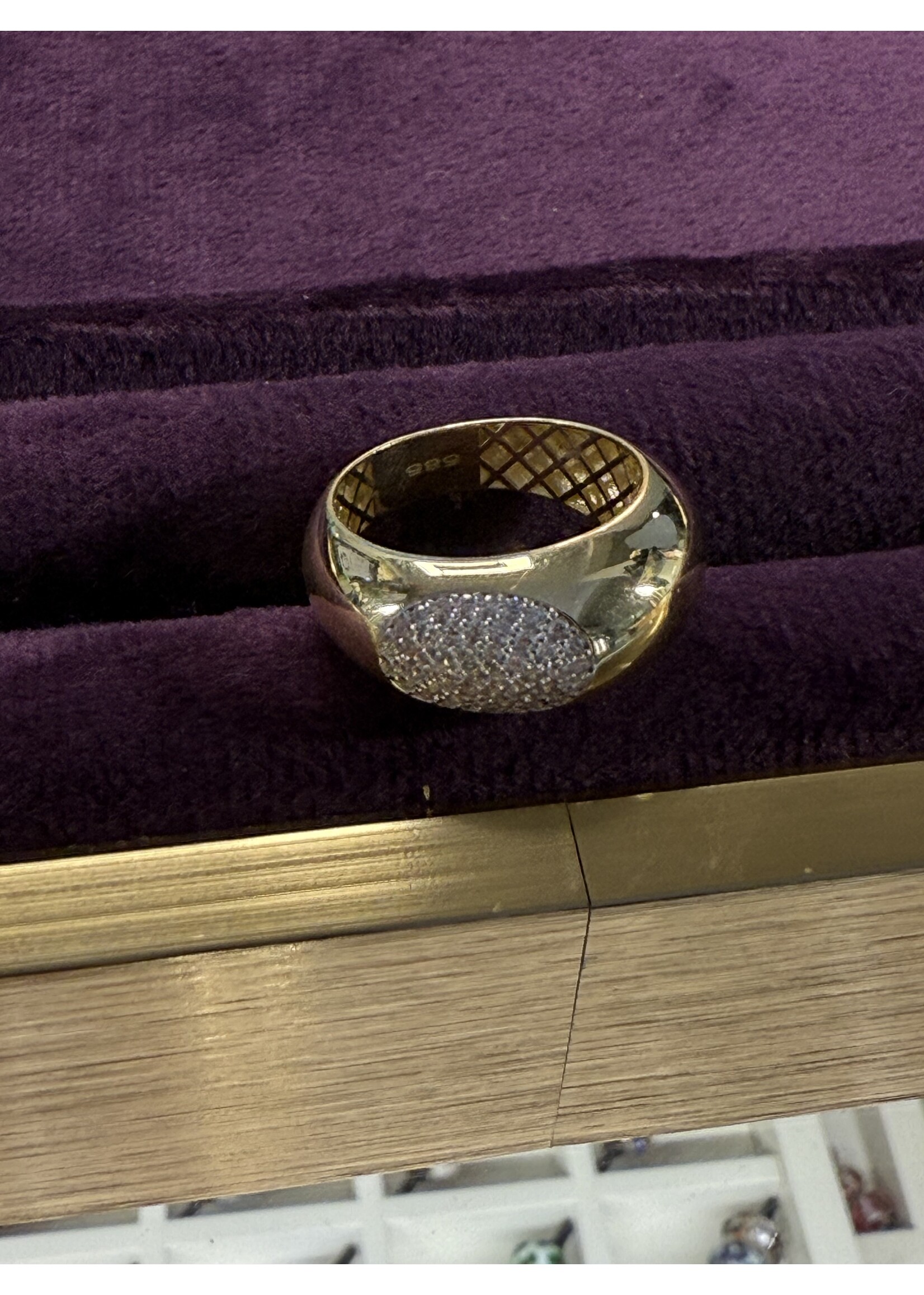 Vintage & Occasion Geelgouden bolle ring met zirkonia - maat 17.5