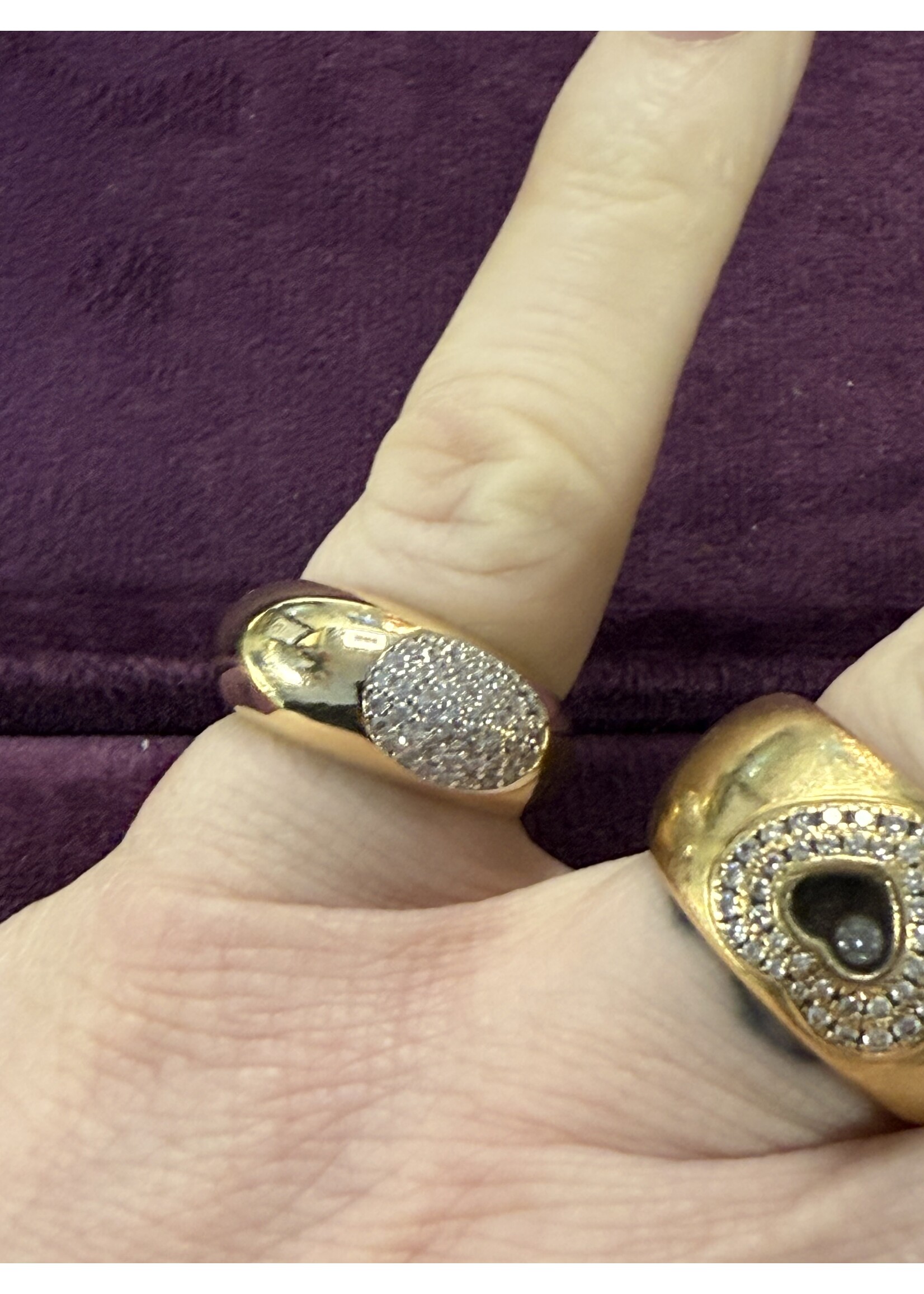 Vintage & Occasion Geelgouden bolle ring met zirkonia - maat 17.5