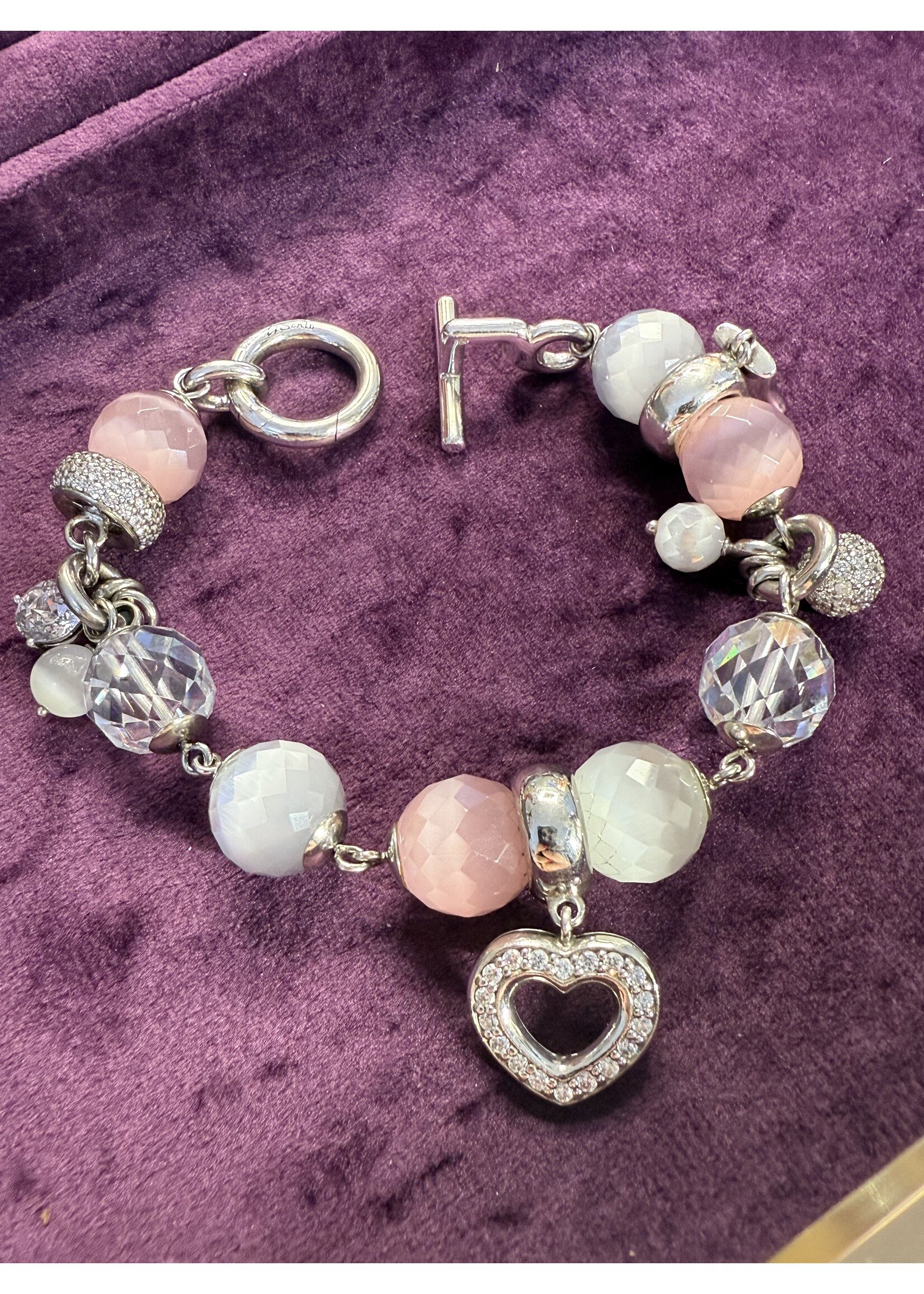 Vintage & Occasion Occasion zilveren armband  Ti Sento zilver met roze en grijzen kralen