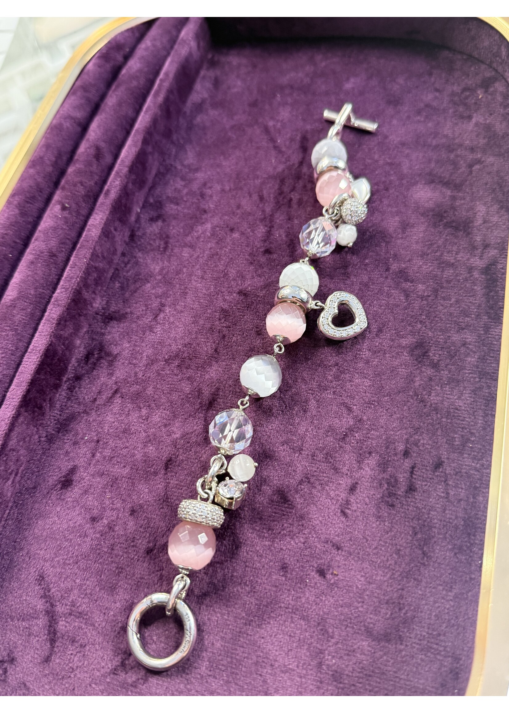 Vintage & Occasion Occasion zilveren armband  Ti Sento zilver met roze en grijzen kralen