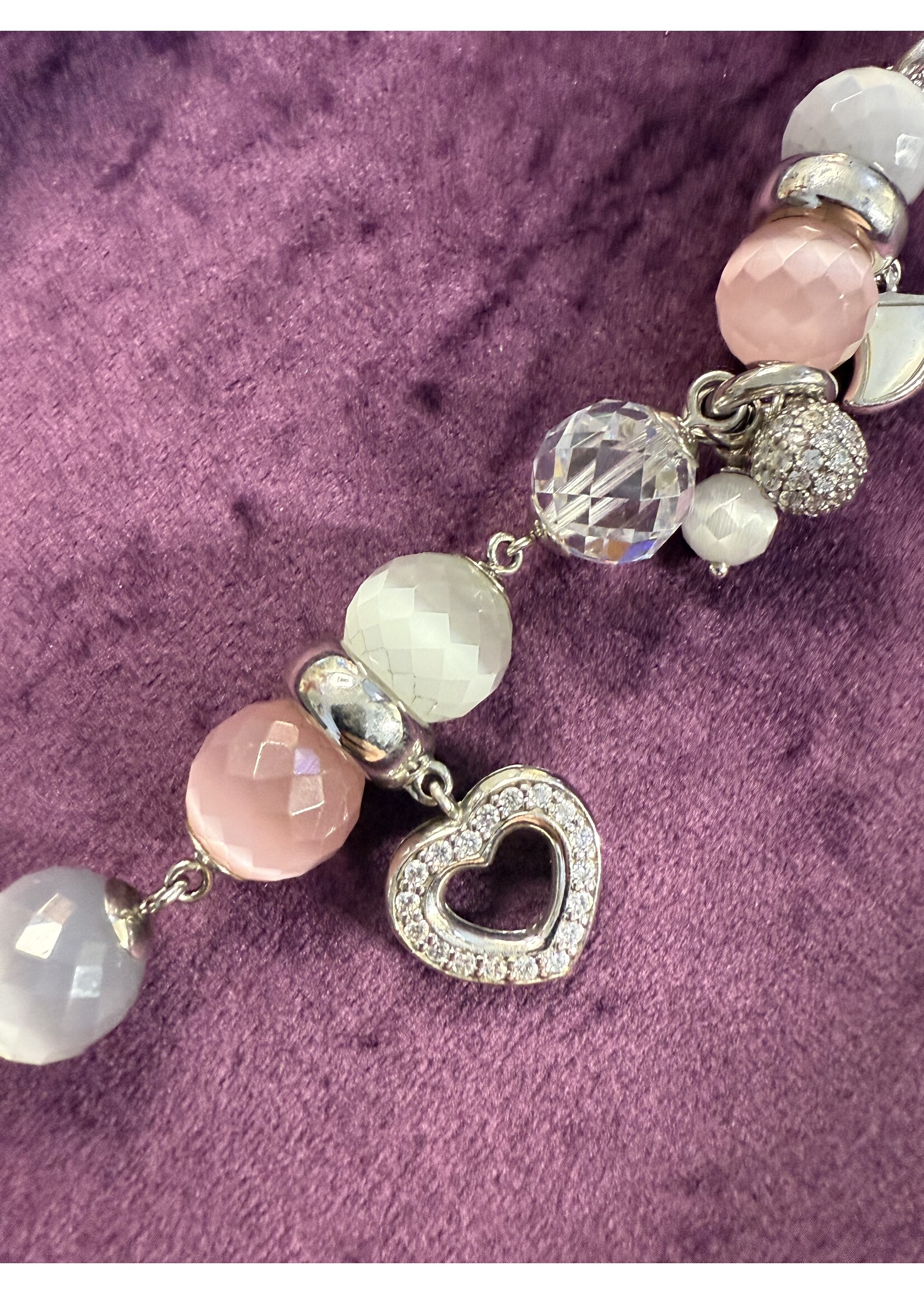 Vintage & Occasion Occasion zilveren armband  Ti Sento zilver met roze en grijzen kralen