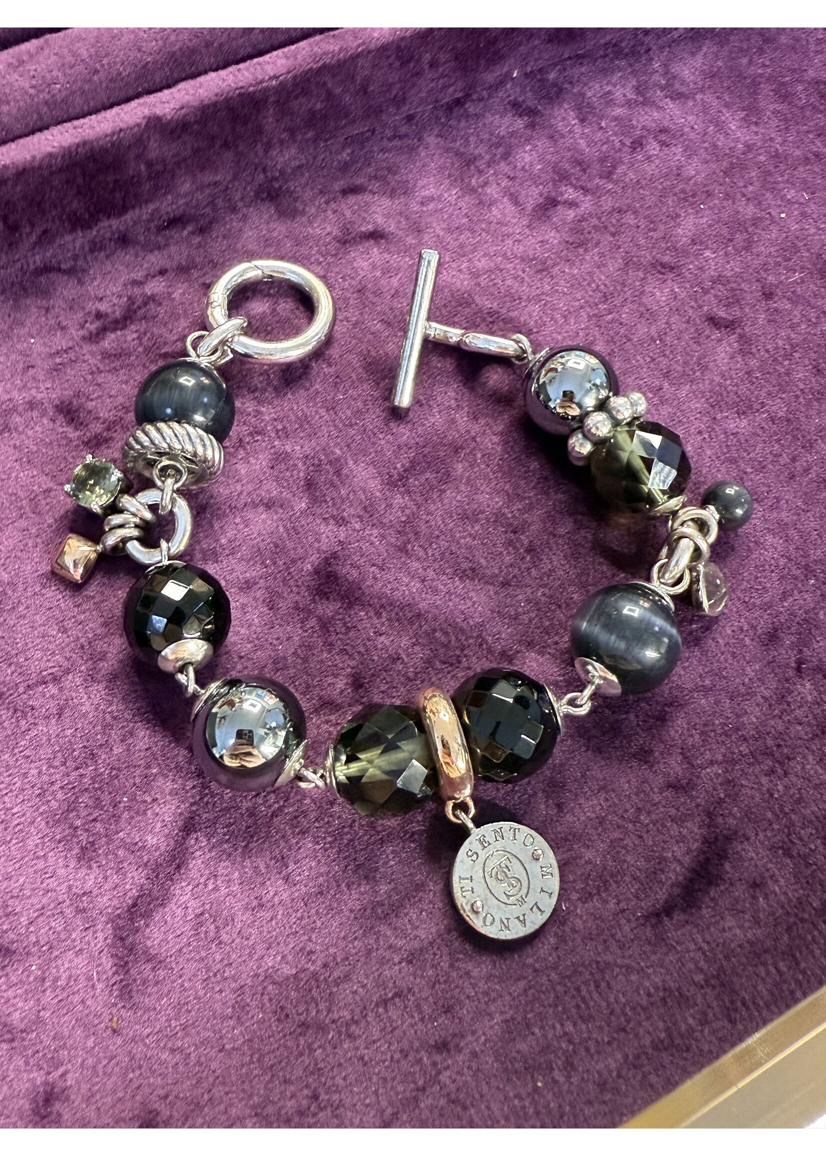 Vintage & Occasion Occasion ti sento armband met zwarte bollen en rosé accenten