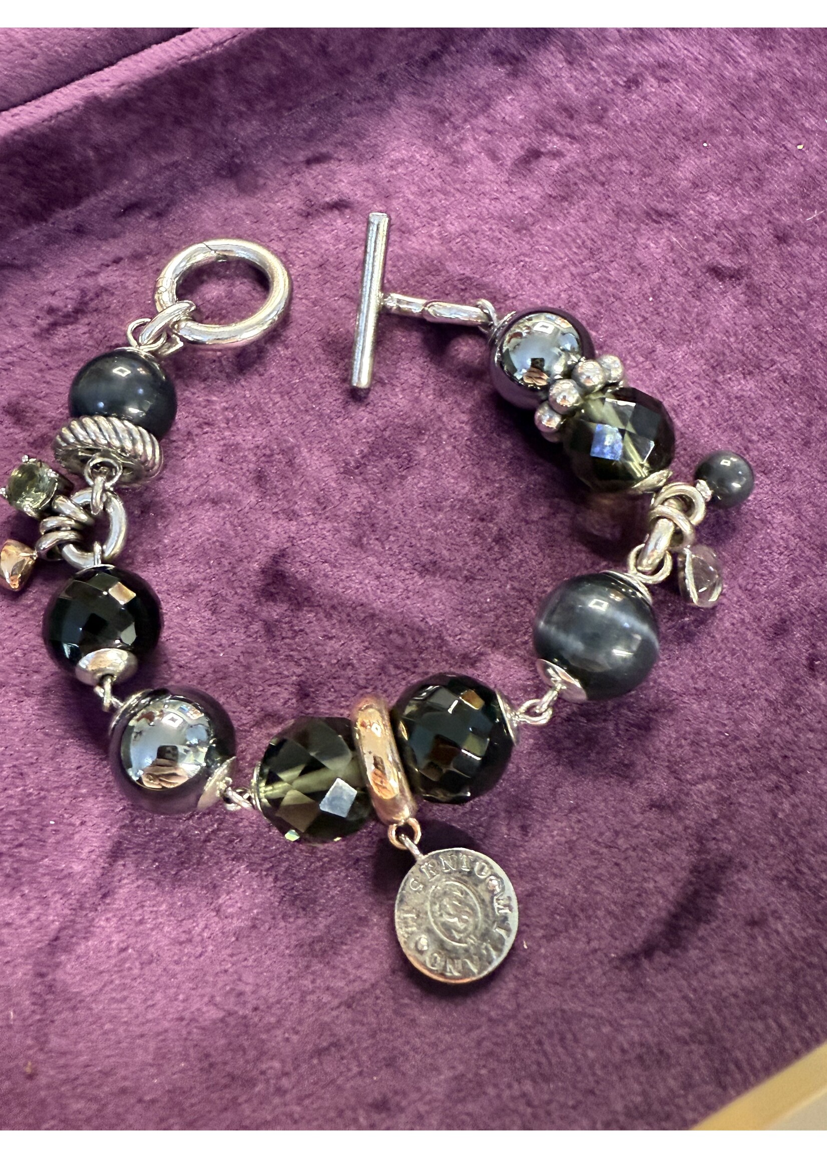 Vintage & Occasion Occasion ti sento armband met zwarte bollen en rosé accenten