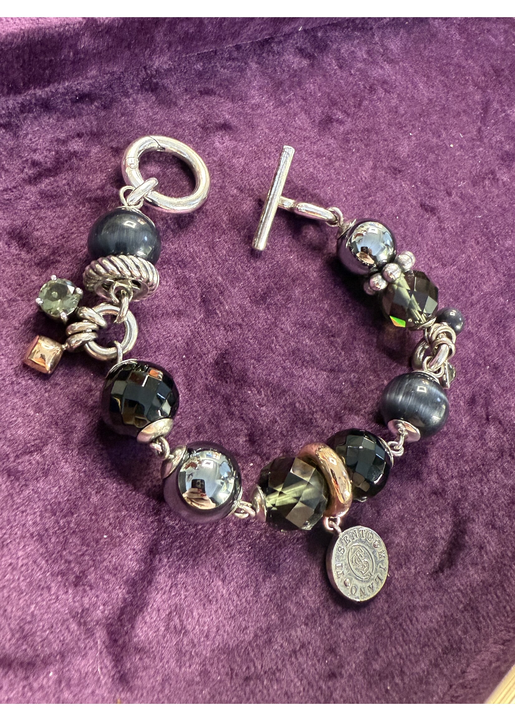 Vintage & Occasion Occasion ti sento armband met zwarte bollen en rosé accenten