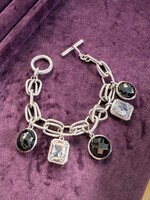 Vintage & Occasion Zilveren occasion ti sento armband met zwarte en witte stenen als bedels