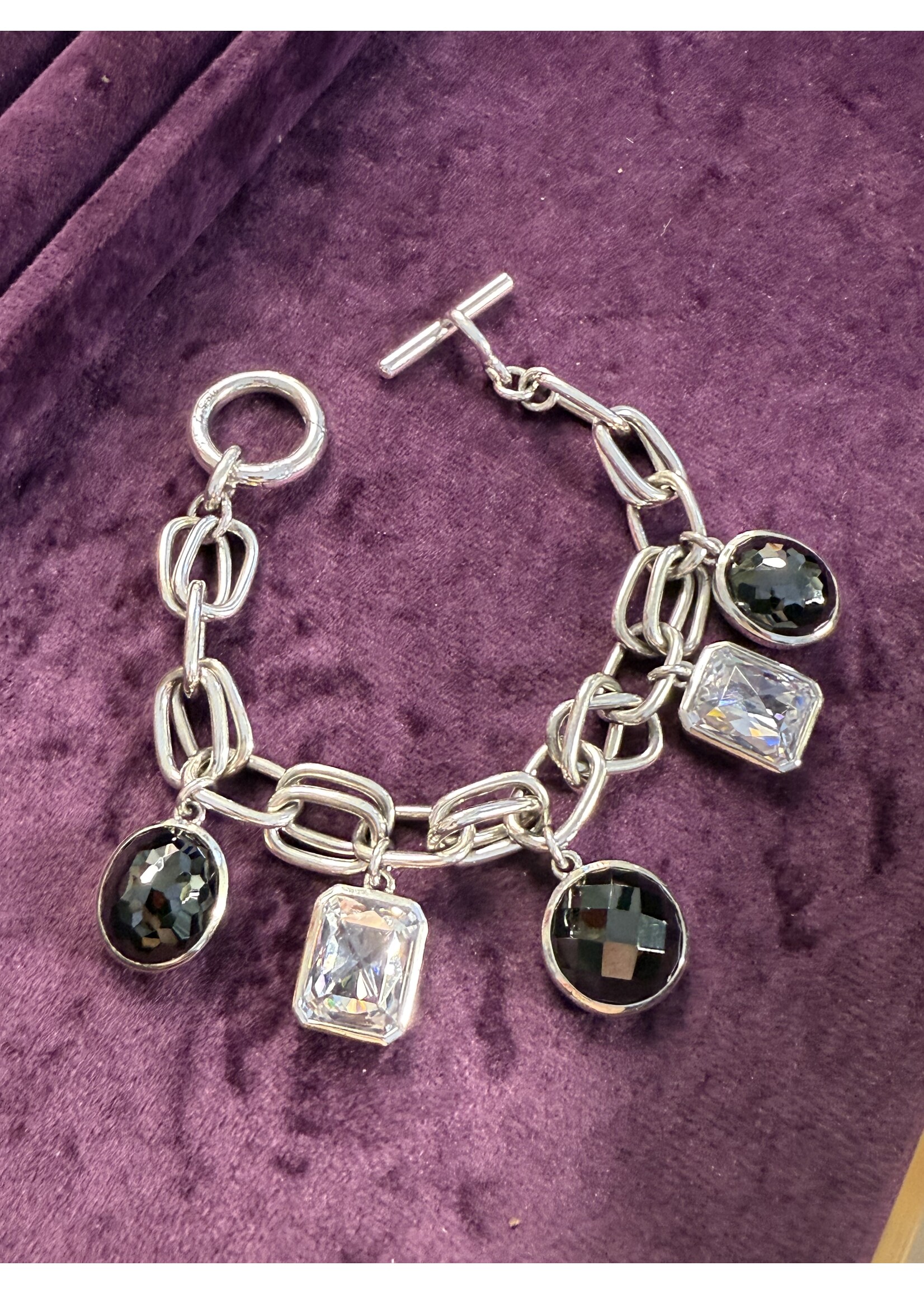 Vintage & Occasion Zilveren occasion ti sento armband met zwarte en witte stenen als bedels