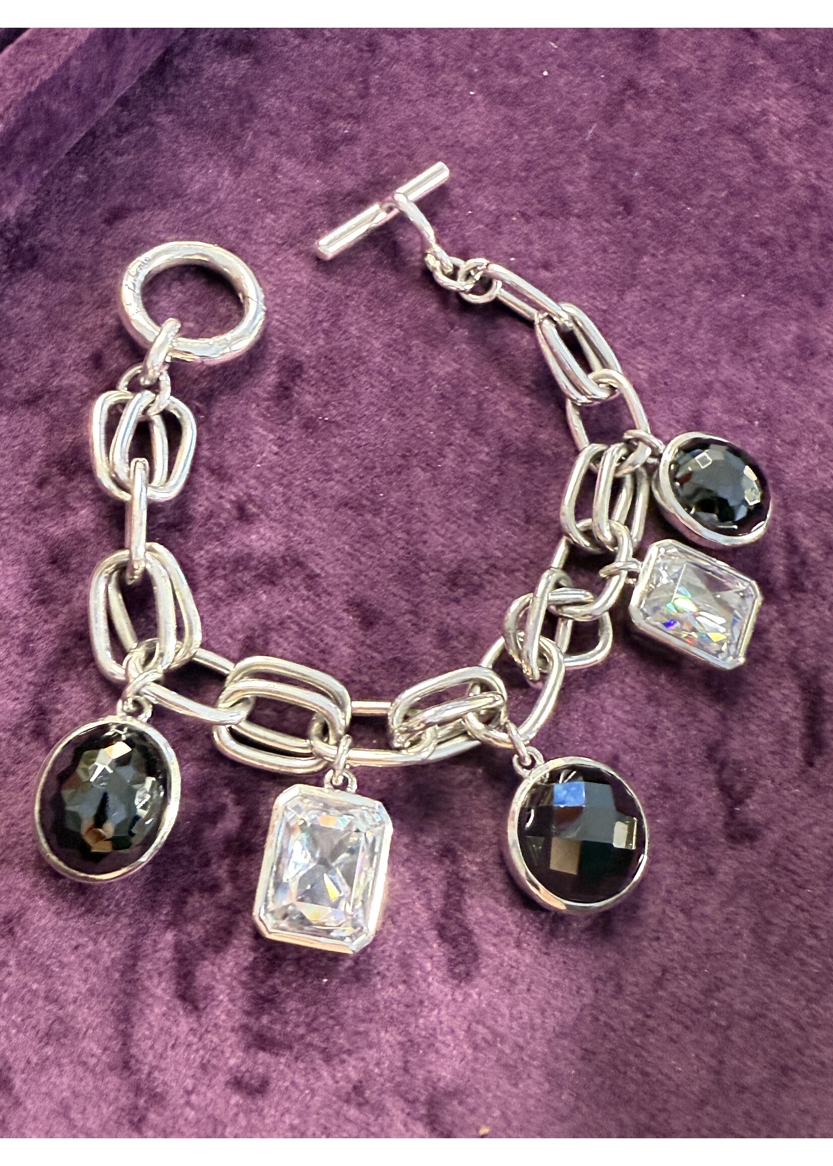 Vintage & Occasion Zilveren occasion ti sento armband met zwarte en witte stenen als bedels