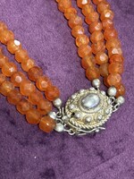 Vintage & Occasion Zilveren Zeeuws slot collier met carneol - lengte 40-45 cm