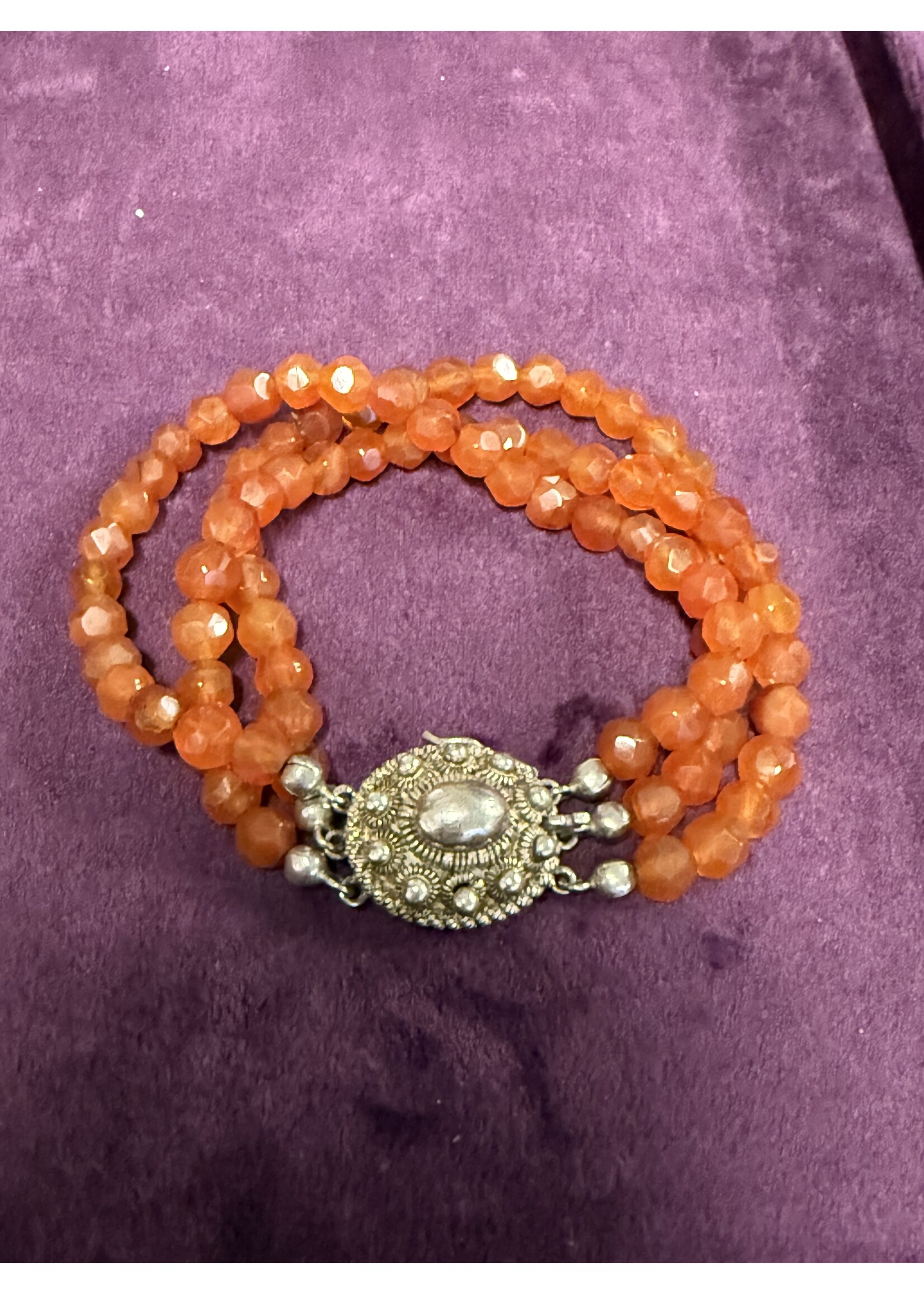 Vintage & Occasion Zilveren armband met knoopslot en carneol  - 20 cm lang