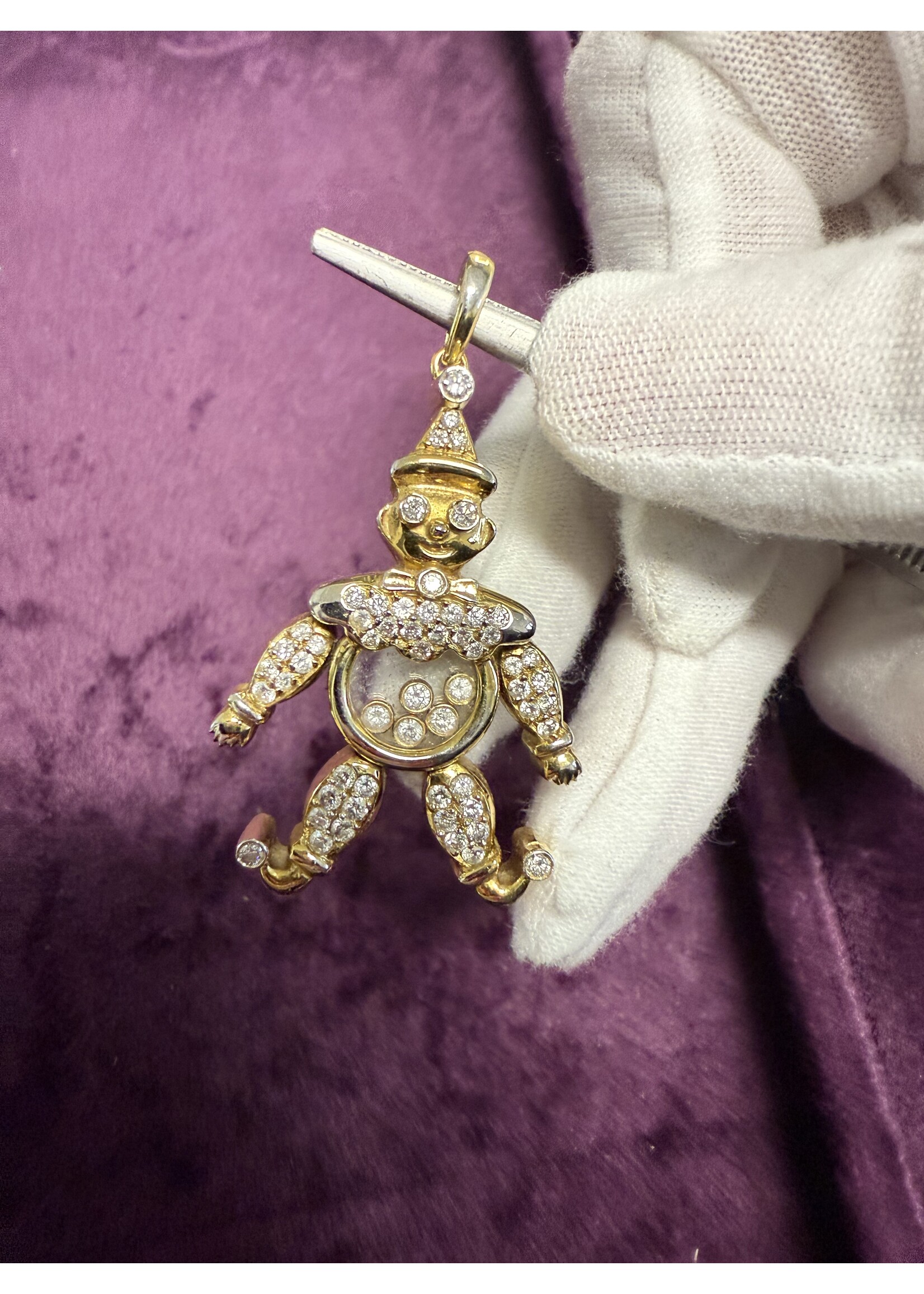Vintage & Occasion Geelgouden 18k  hanger clown met zwevende briljant en briljanten bezet