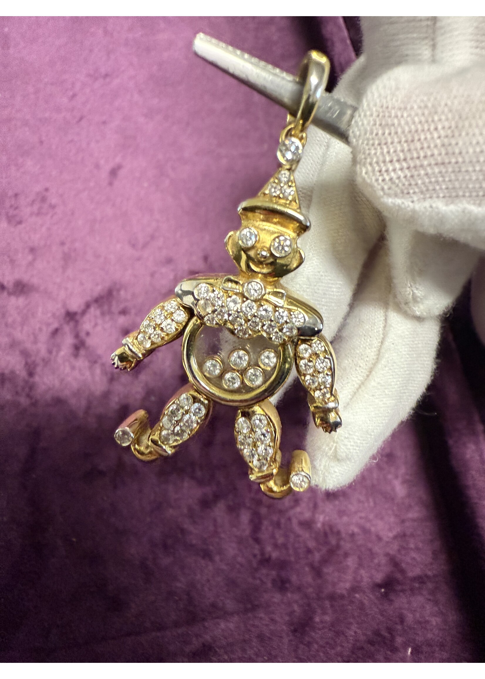 Vintage & Occasion Geelgouden 18k  hanger clown met zwevende briljant en briljanten bezet