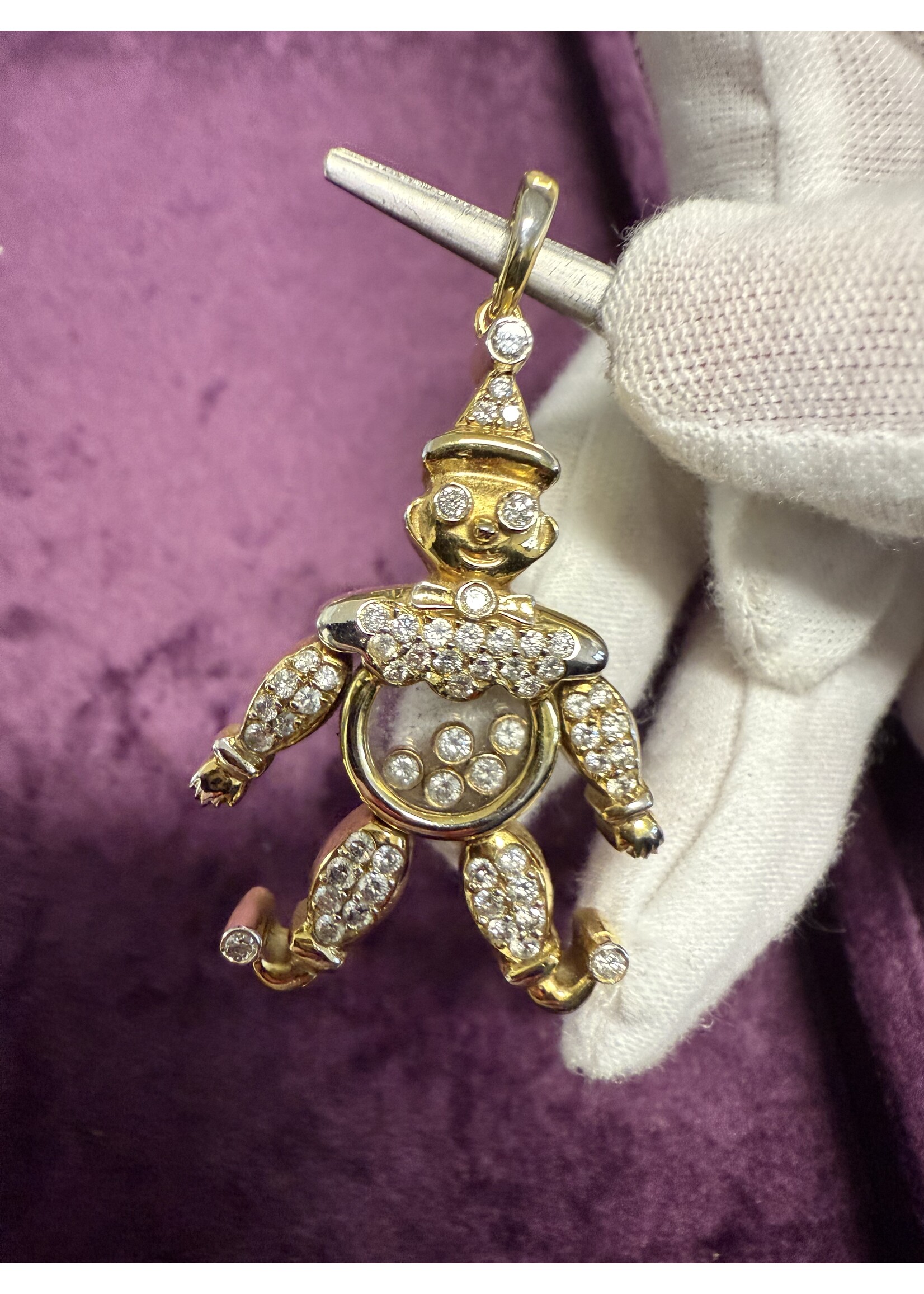 Vintage & Occasion Geelgouden 18k  hanger clown met zwevende briljant en briljanten bezet