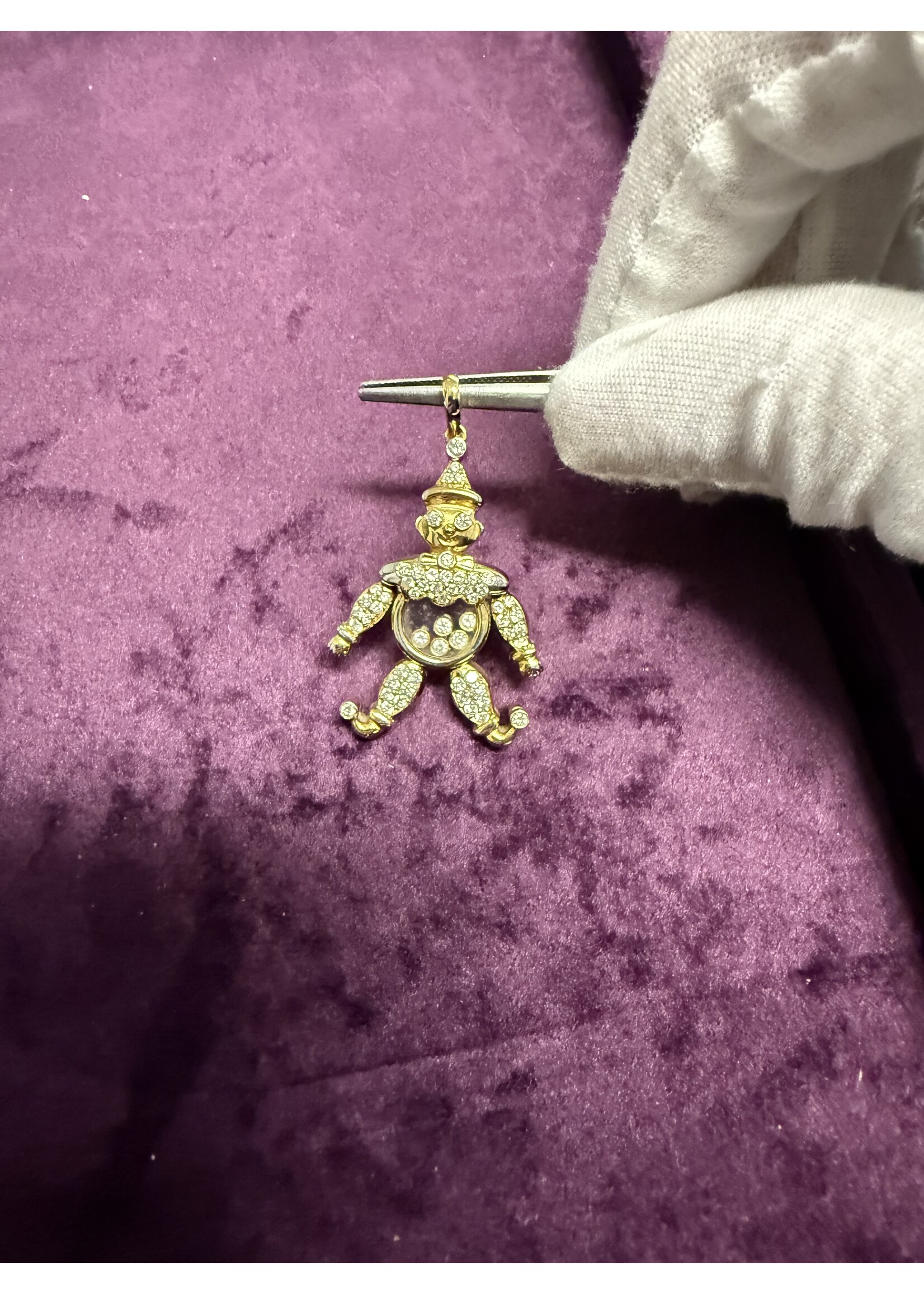 Vintage & Occasion Geelgouden 18k  hanger clown met zwevende briljant en briljanten bezet