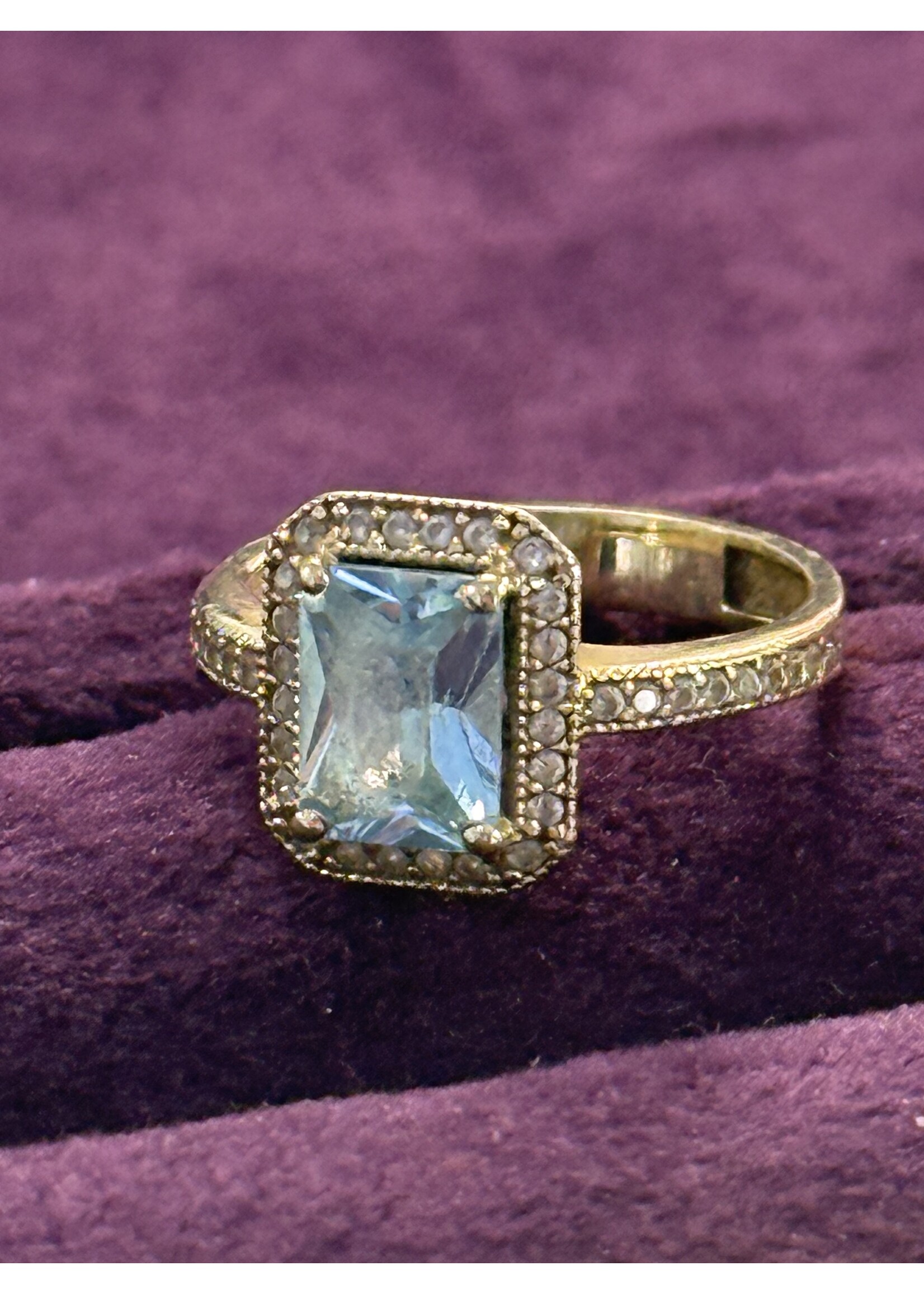 Vintage & Occasion Geelgouden 14k  ring met blauwe steen en zirkonia - maat 16.5